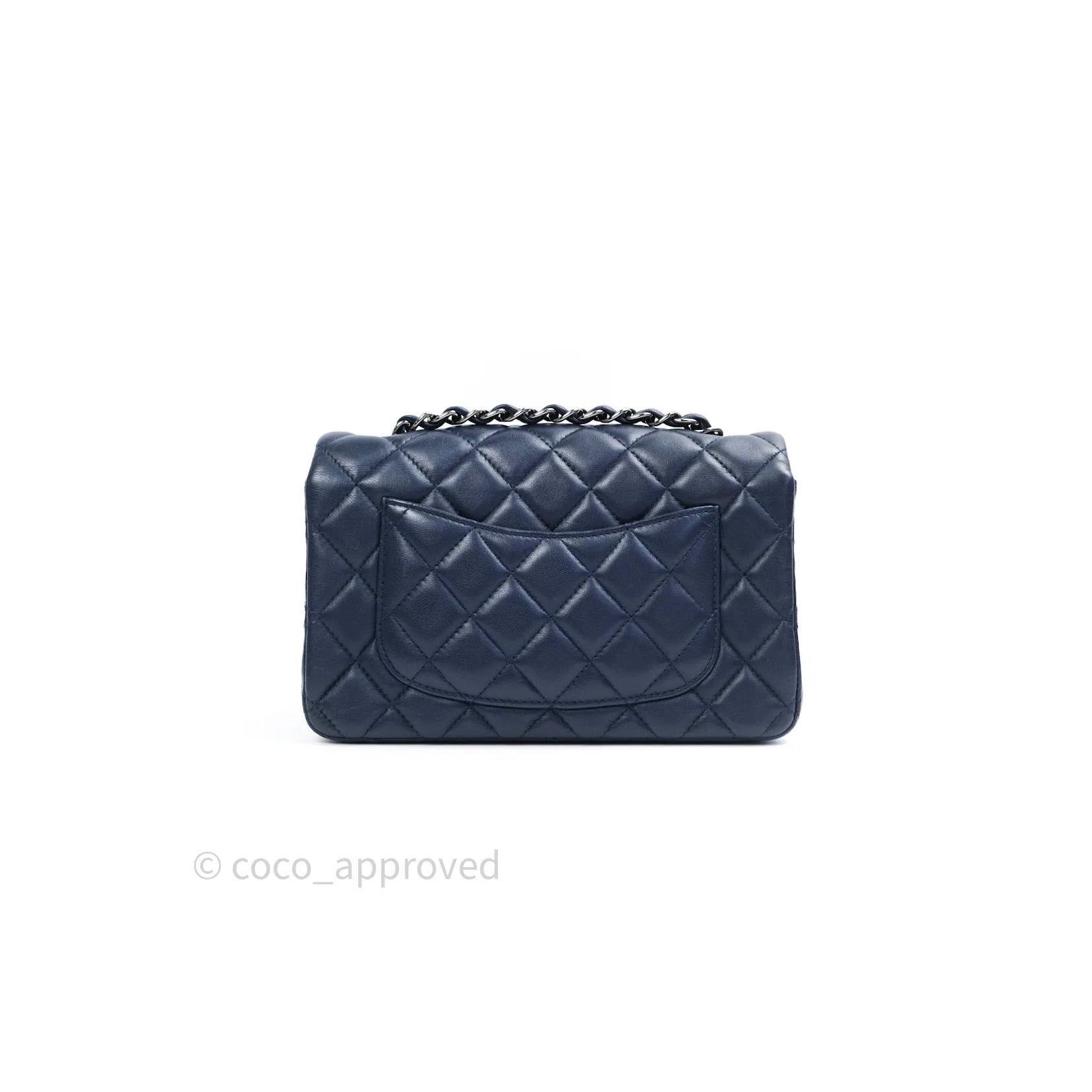 Chanel Lambskin Quilted Mini Rectangular Flap Navy Dark Silver Hardware