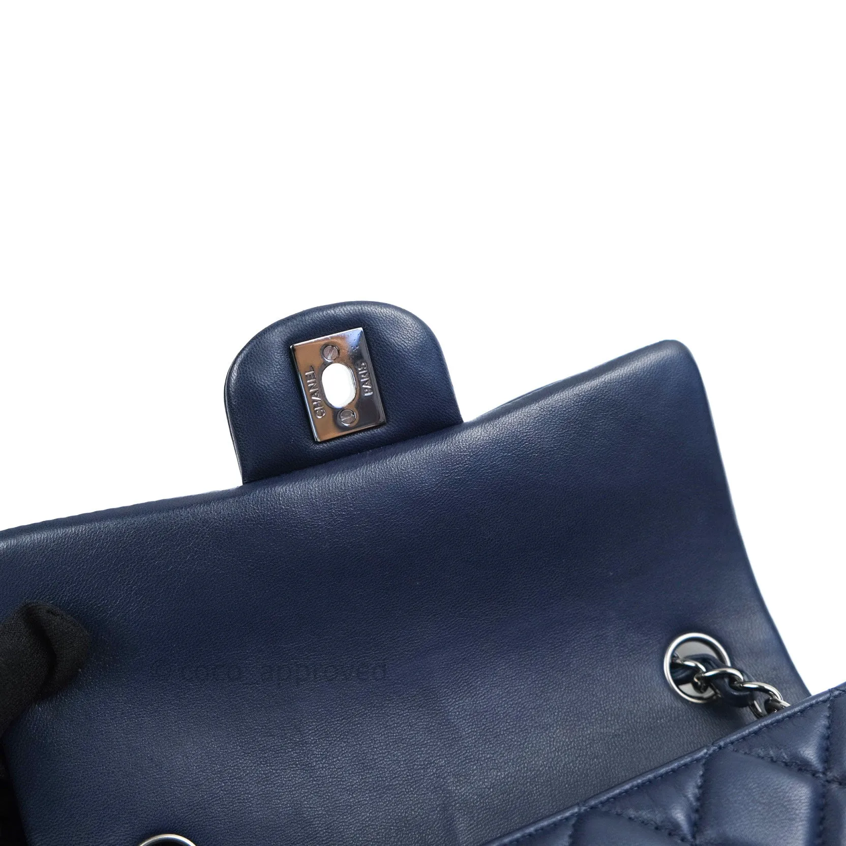 Chanel Lambskin Quilted Mini Rectangular Flap Navy Dark Silver Hardware