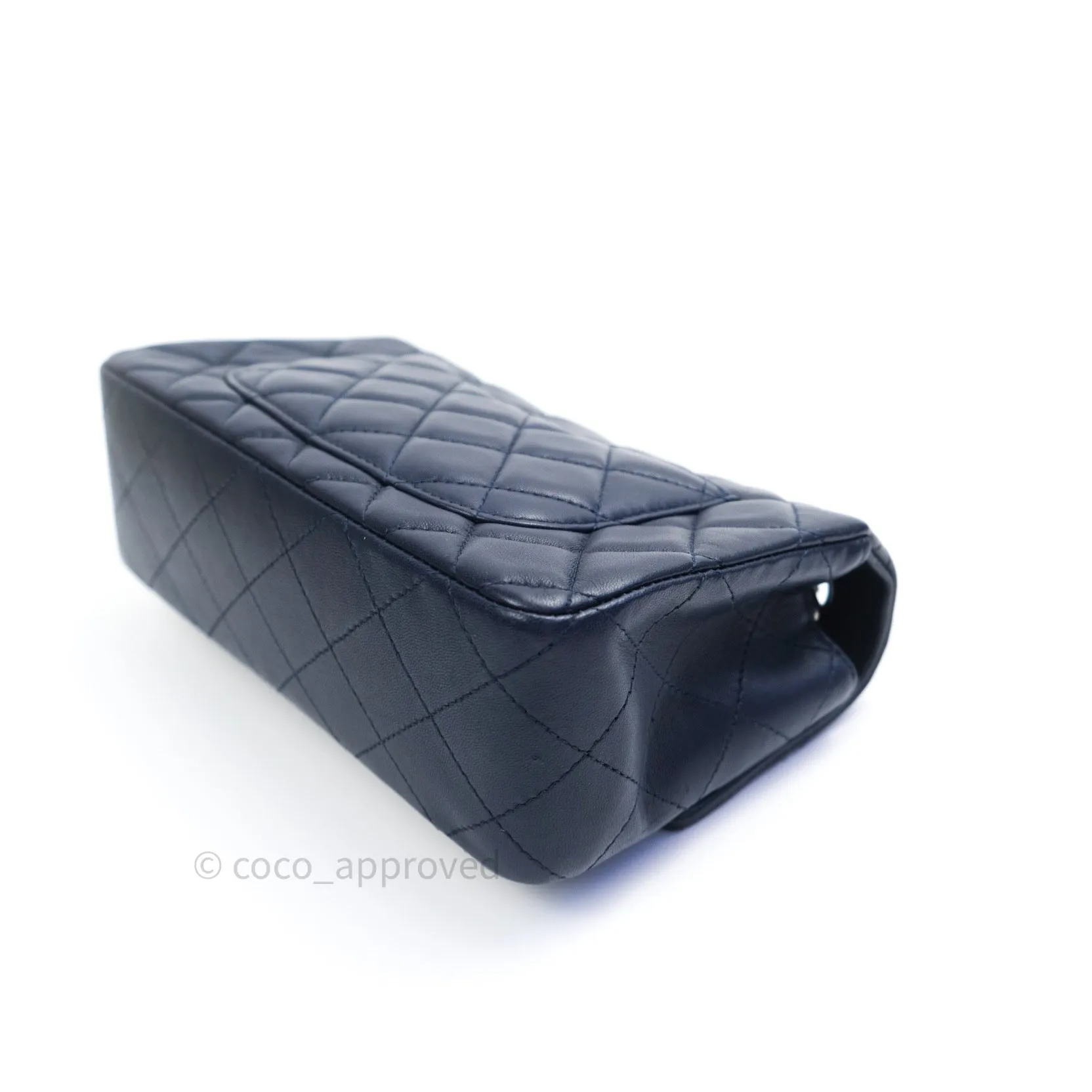 Chanel Lambskin Quilted Mini Rectangular Flap Navy Dark Silver Hardware