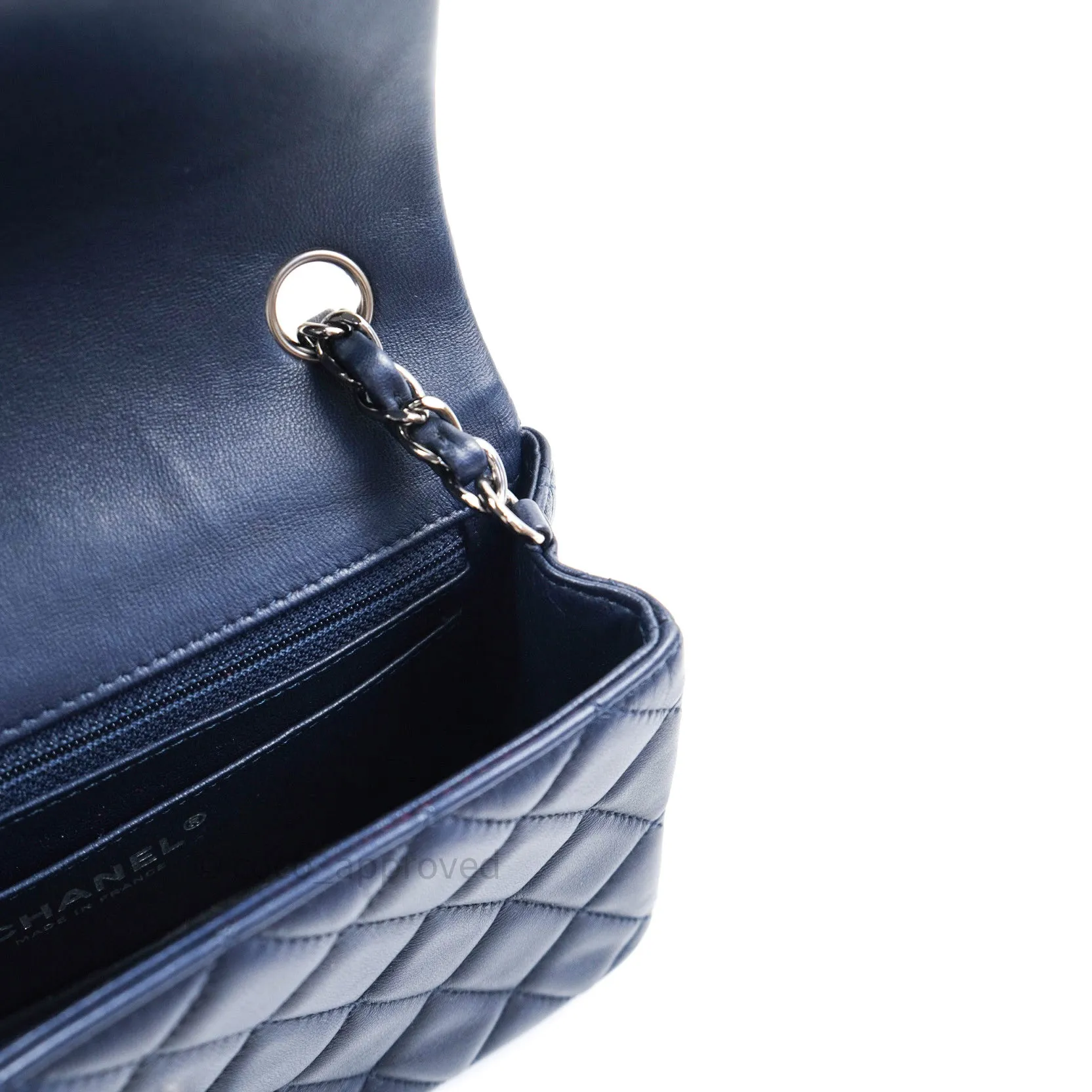 Chanel Lambskin Quilted Mini Rectangular Flap Navy Dark Silver Hardware
