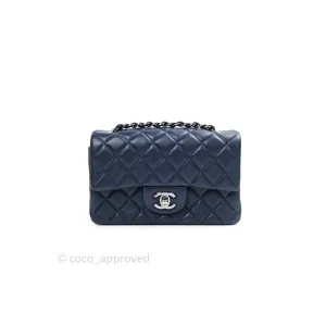 Chanel Lambskin Quilted Mini Rectangular Flap Navy Dark Silver Hardware