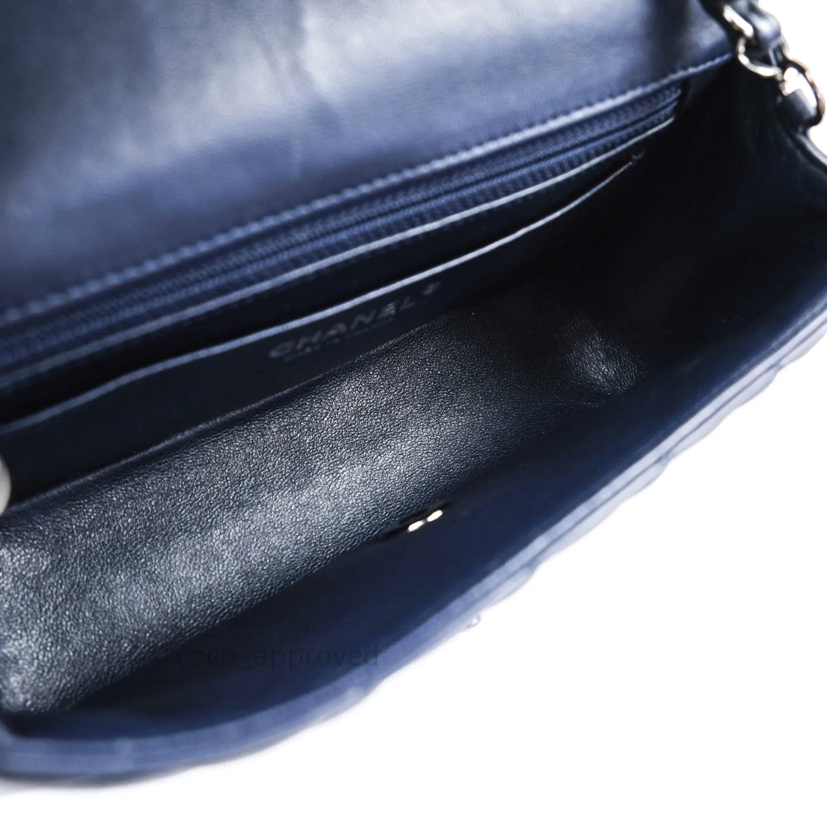 Chanel Lambskin Quilted Mini Rectangular Flap Navy Dark Silver Hardware