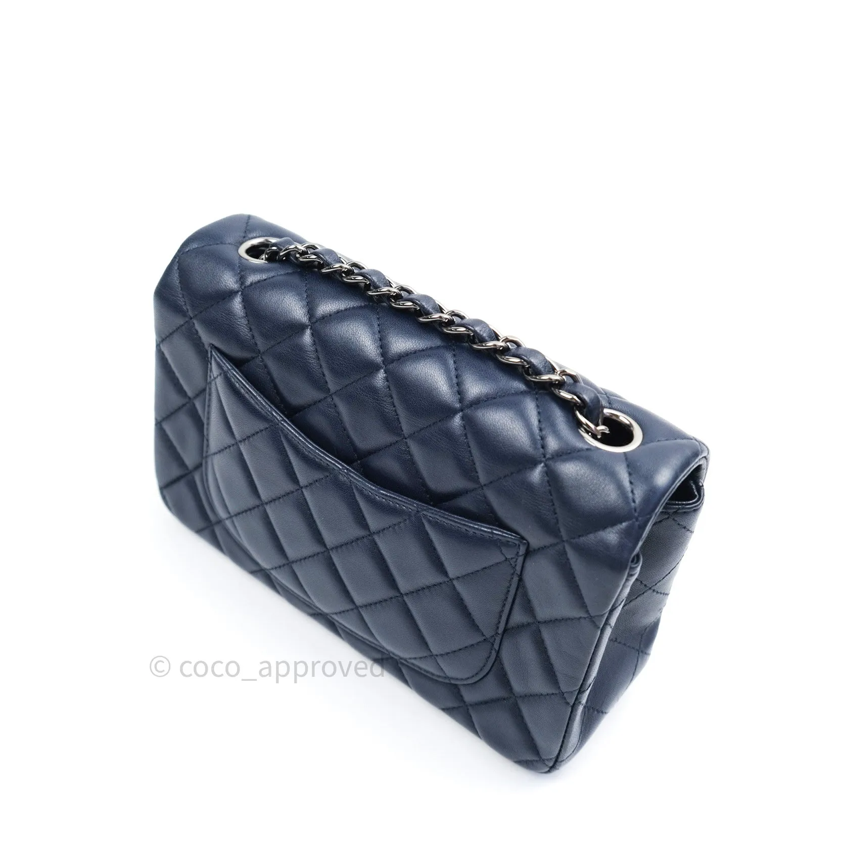 Chanel Lambskin Quilted Mini Rectangular Flap Navy Dark Silver Hardware