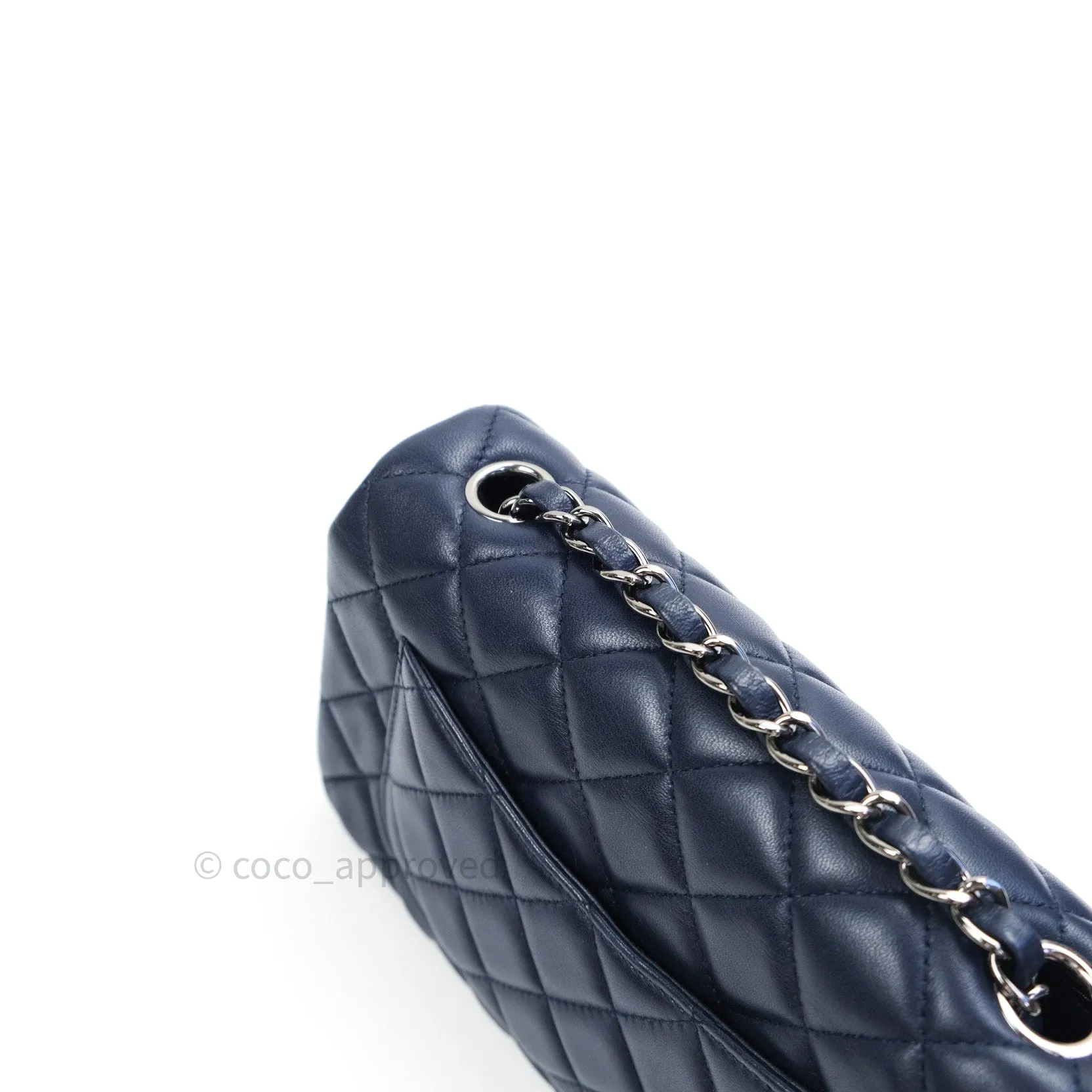Chanel Lambskin Quilted Mini Rectangular Flap Navy Dark Silver Hardware