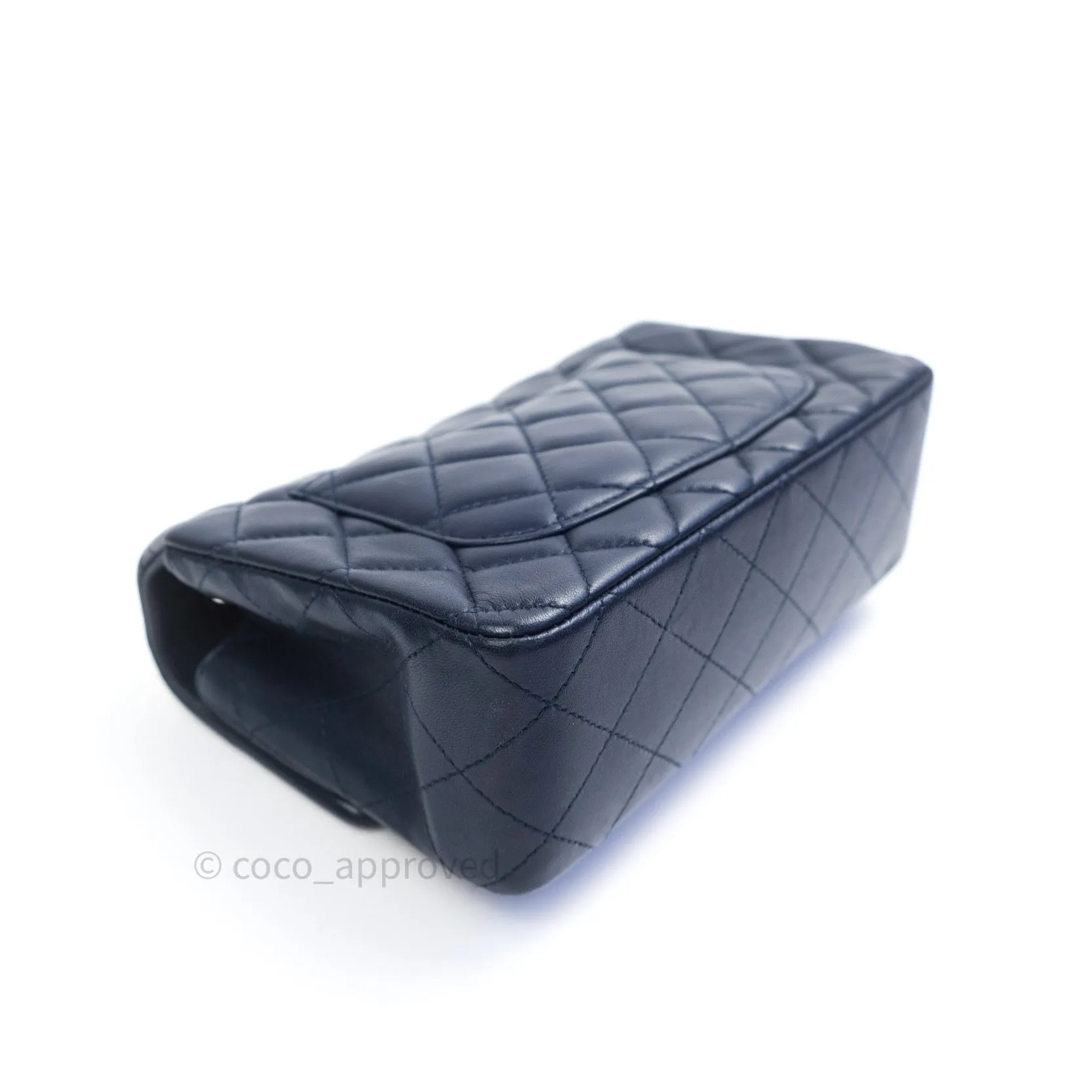 Chanel Lambskin Quilted Mini Rectangular Flap Navy Dark Silver Hardware