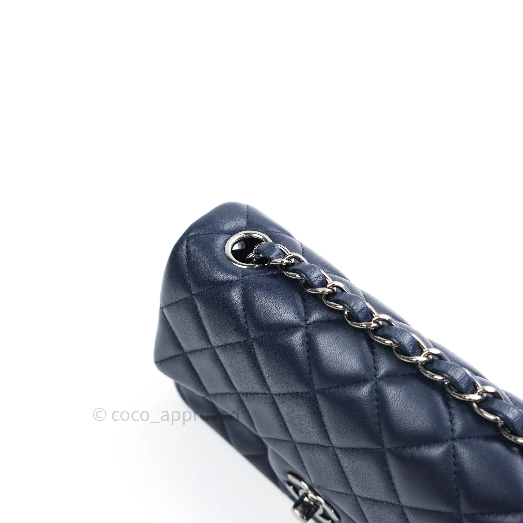 Chanel Lambskin Quilted Mini Rectangular Flap Navy Dark Silver Hardware