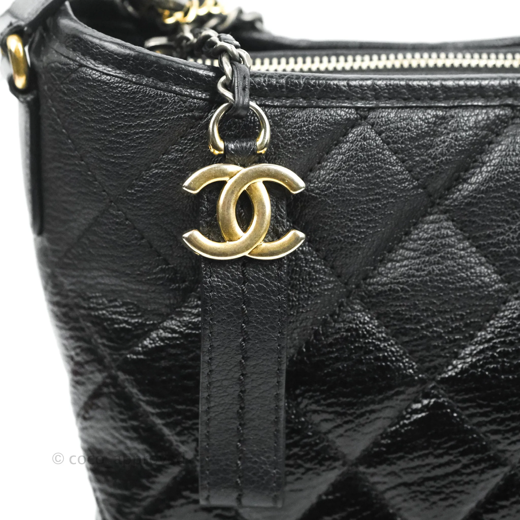 Chanel Large Gabrielle Hobo Black Patent Goatskin Mixed Hardware 18S