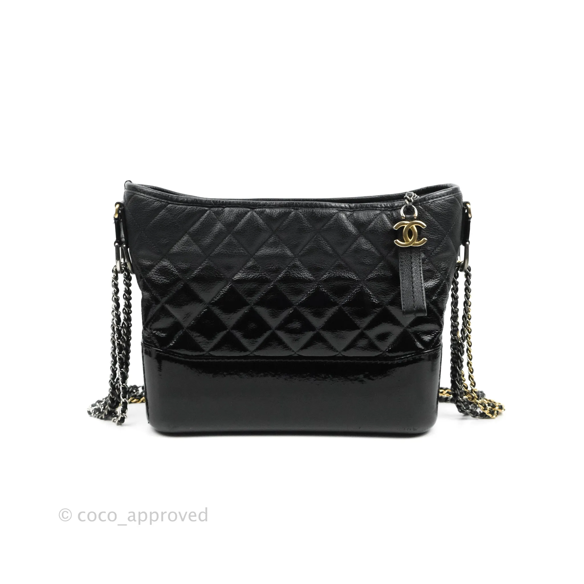 Chanel Large Gabrielle Hobo Black Patent Goatskin Mixed Hardware 18S