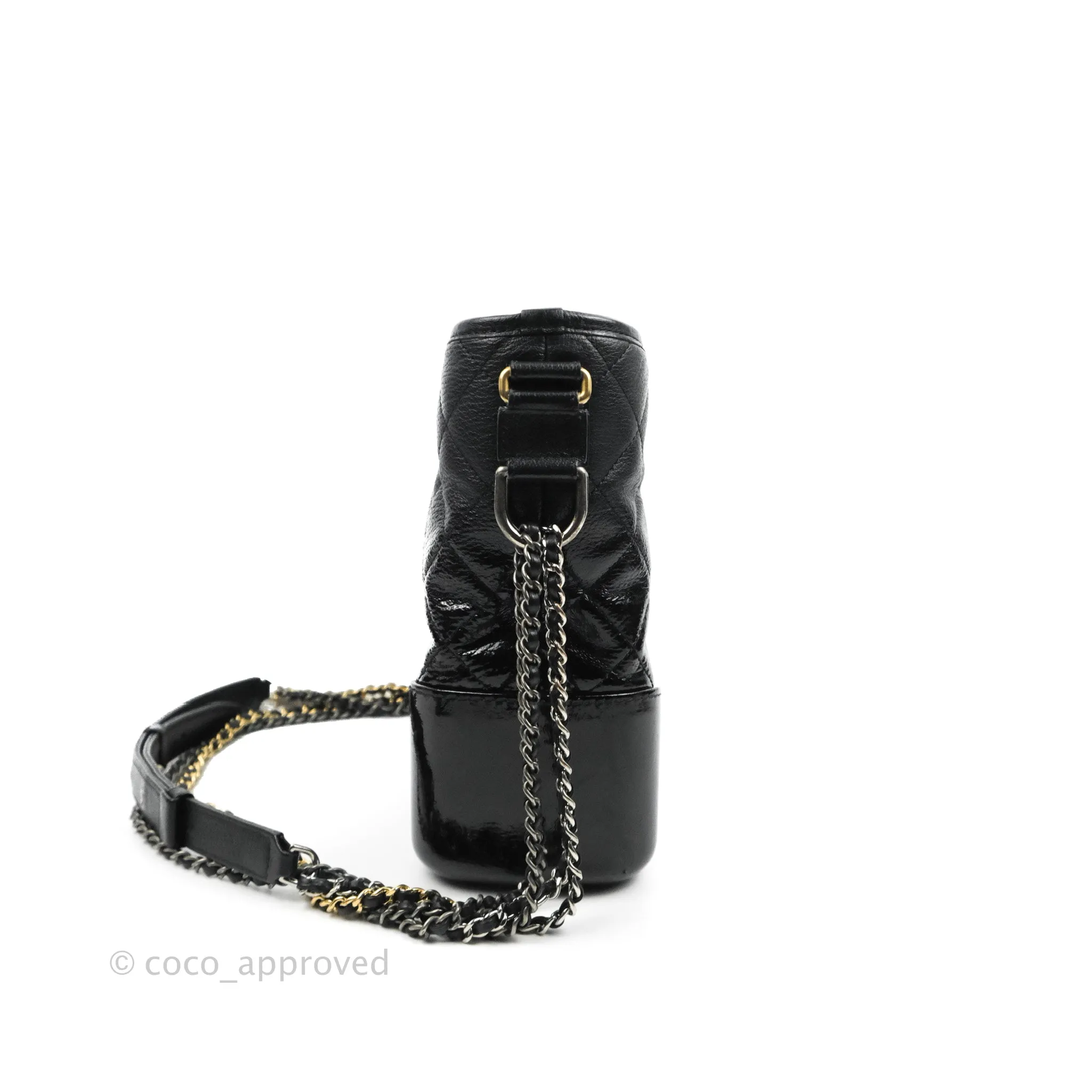 Chanel Large Gabrielle Hobo Black Patent Goatskin Mixed Hardware 18S