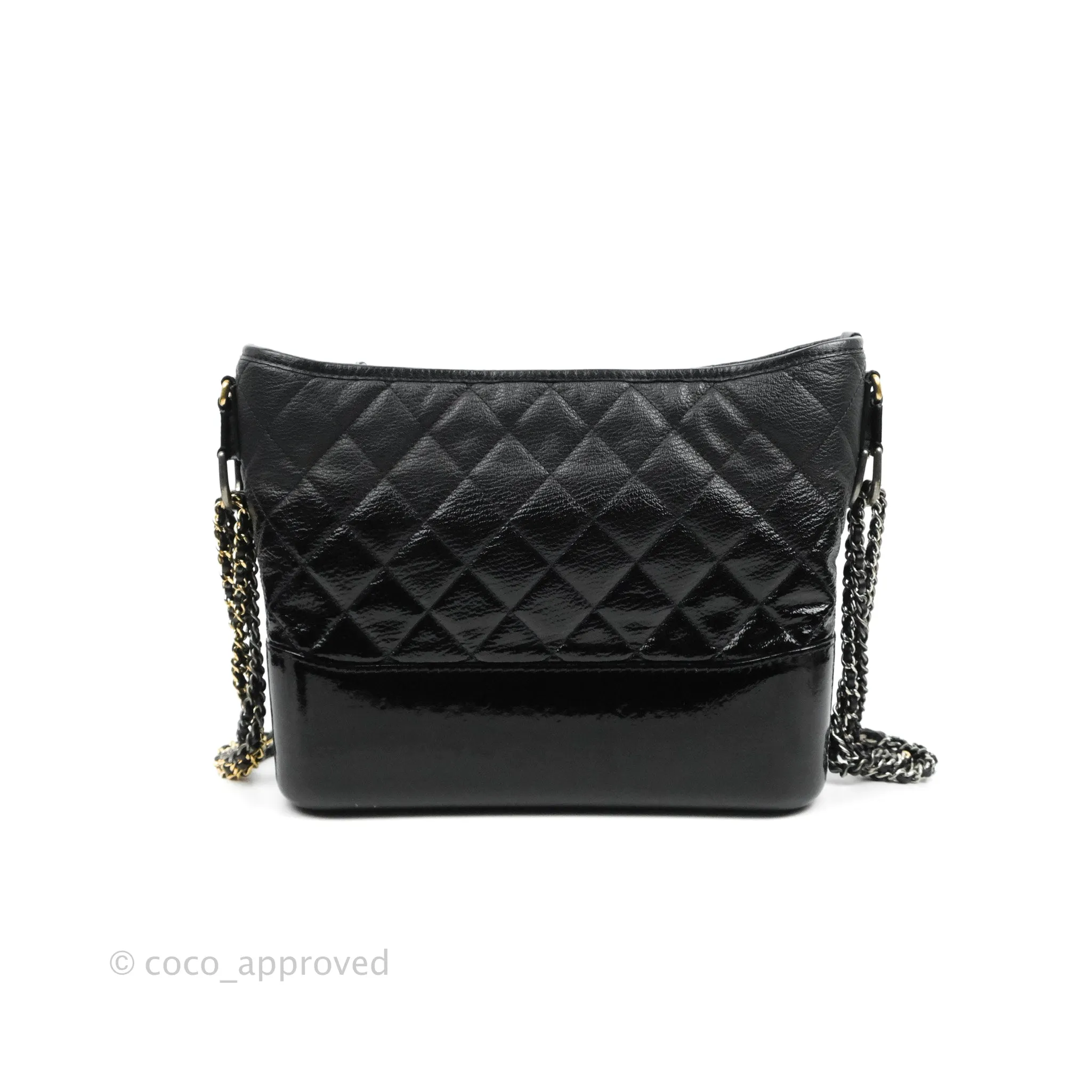Chanel Large Gabrielle Hobo Black Patent Goatskin Mixed Hardware 18S