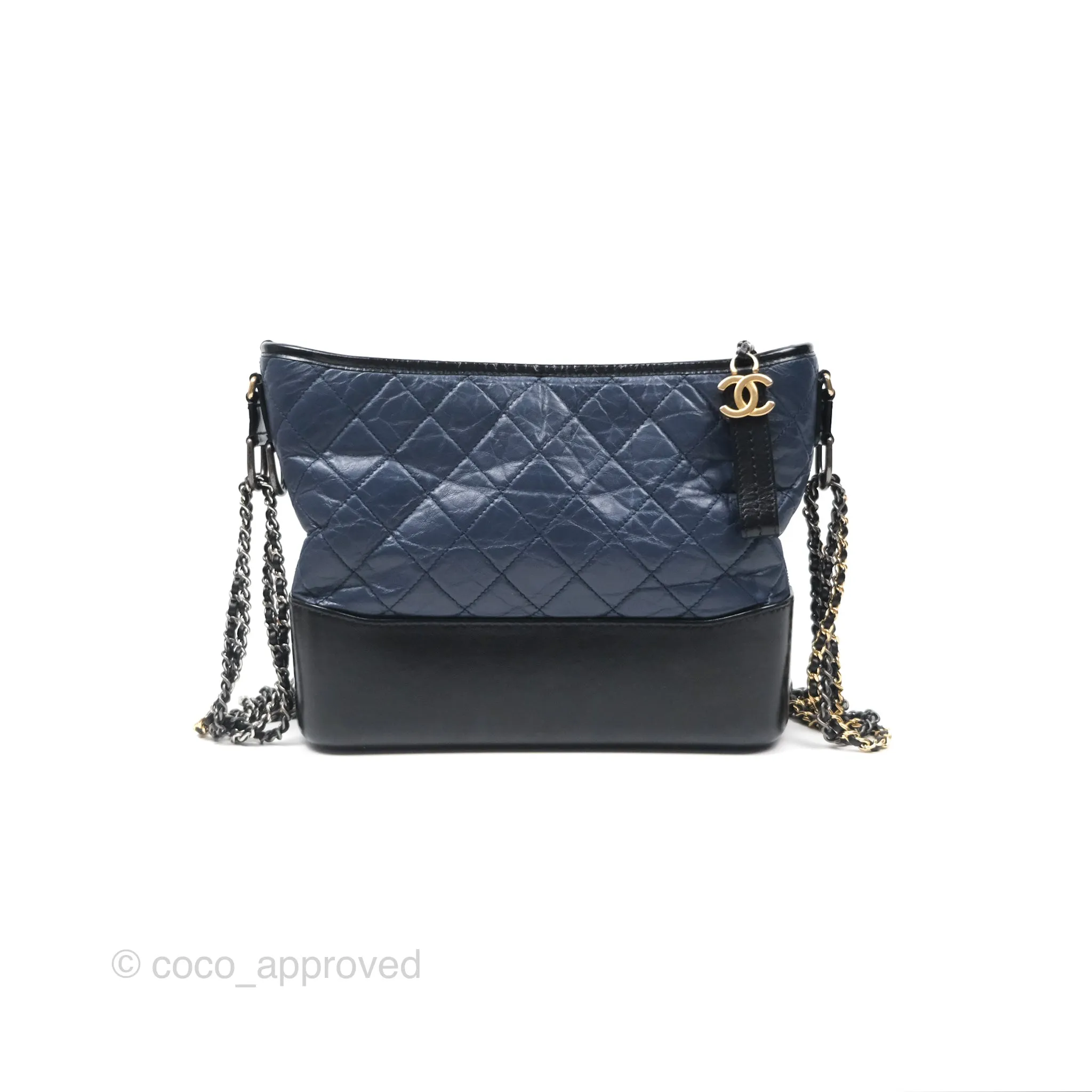 Chanel Large Gabrielle Hobo Navy Black Aged Calfskin Mixed Hardware