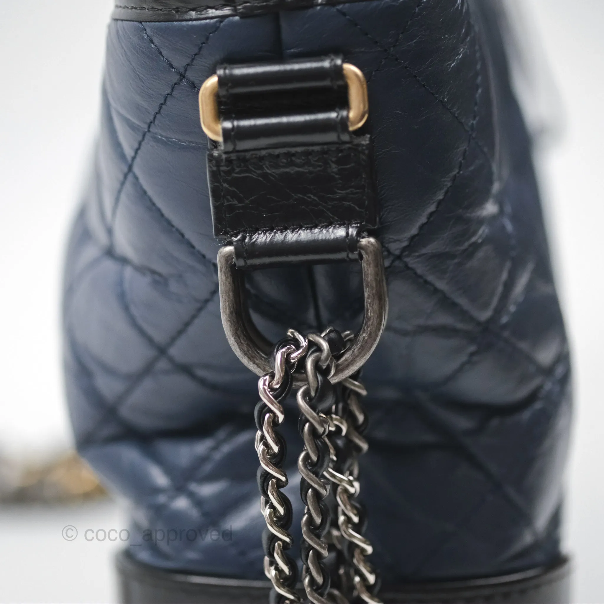 Chanel Large Gabrielle Hobo Navy Black Aged Calfskin Mixed Hardware