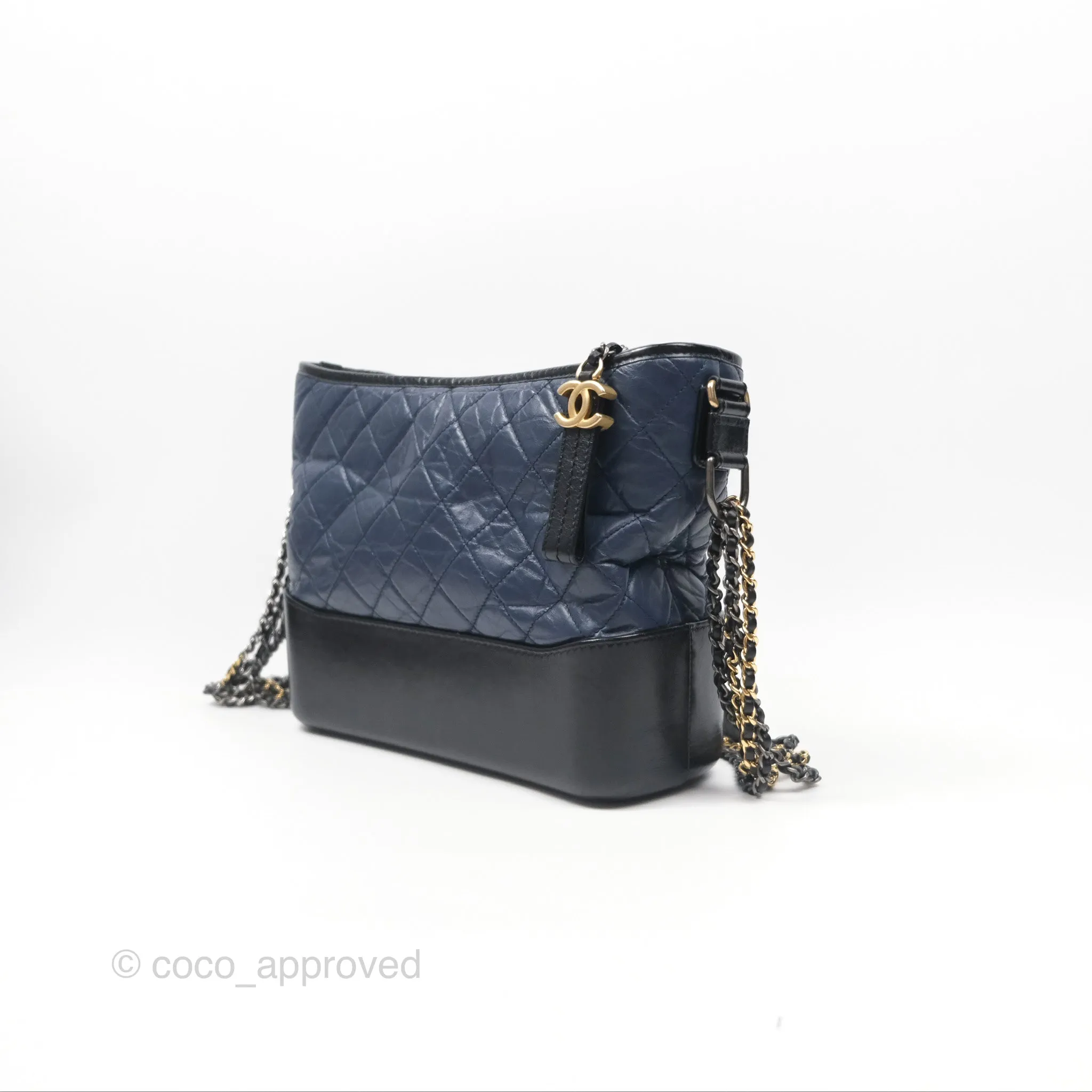 Chanel Large Gabrielle Hobo Navy Black Aged Calfskin Mixed Hardware
