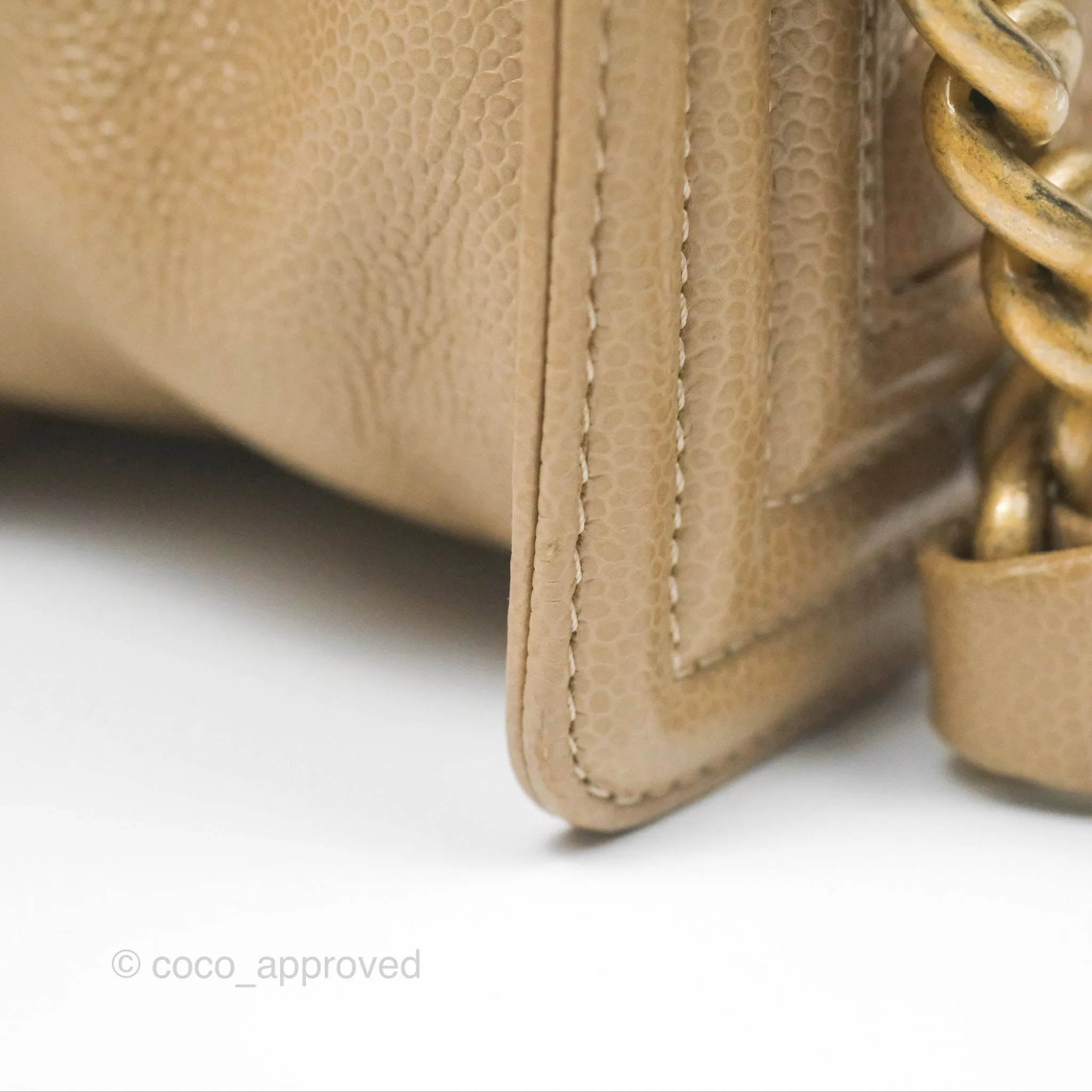 Chanel Medium Boy Chevron Beige Caviar Aged Gold Hardware