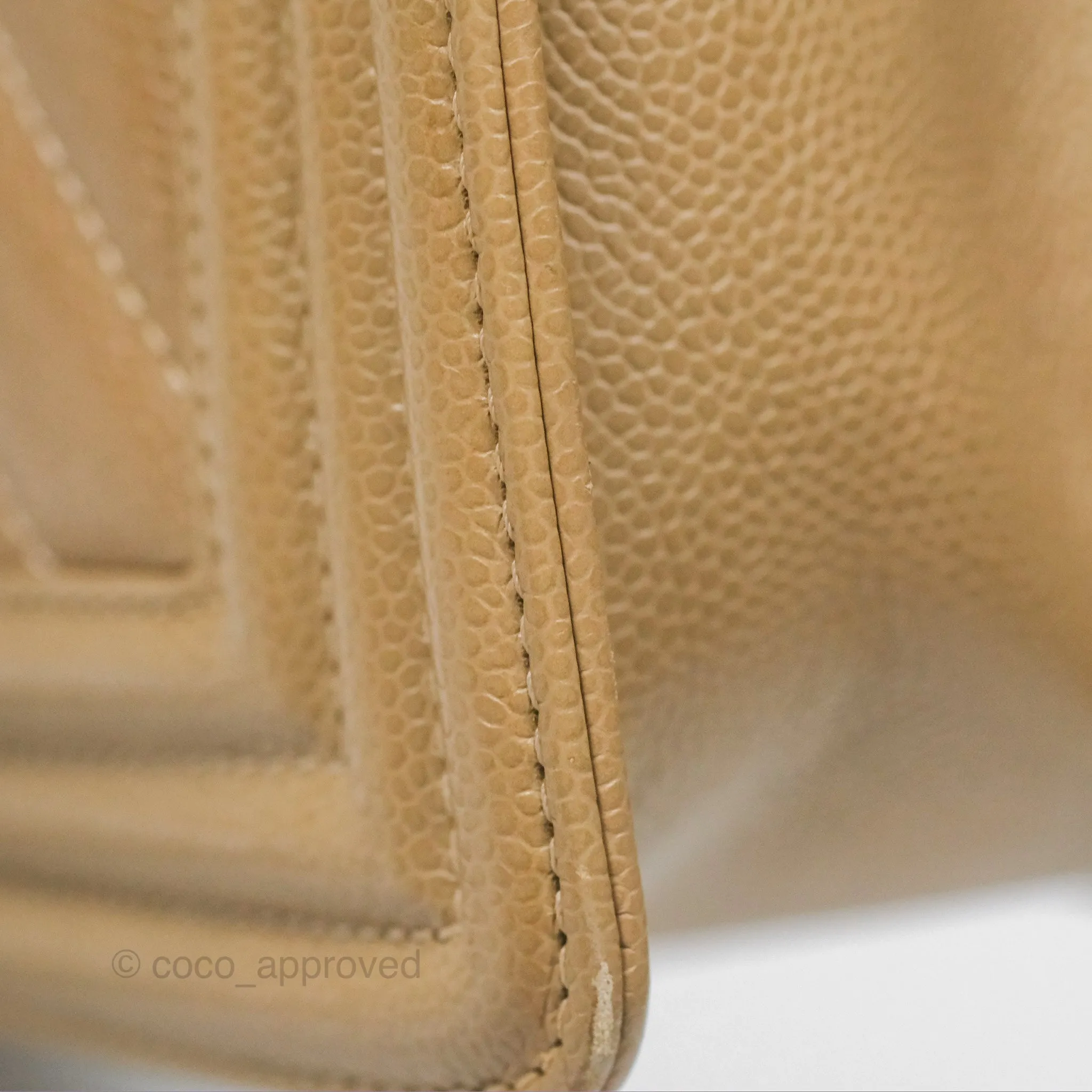 Chanel Medium Boy Chevron Beige Caviar Aged Gold Hardware