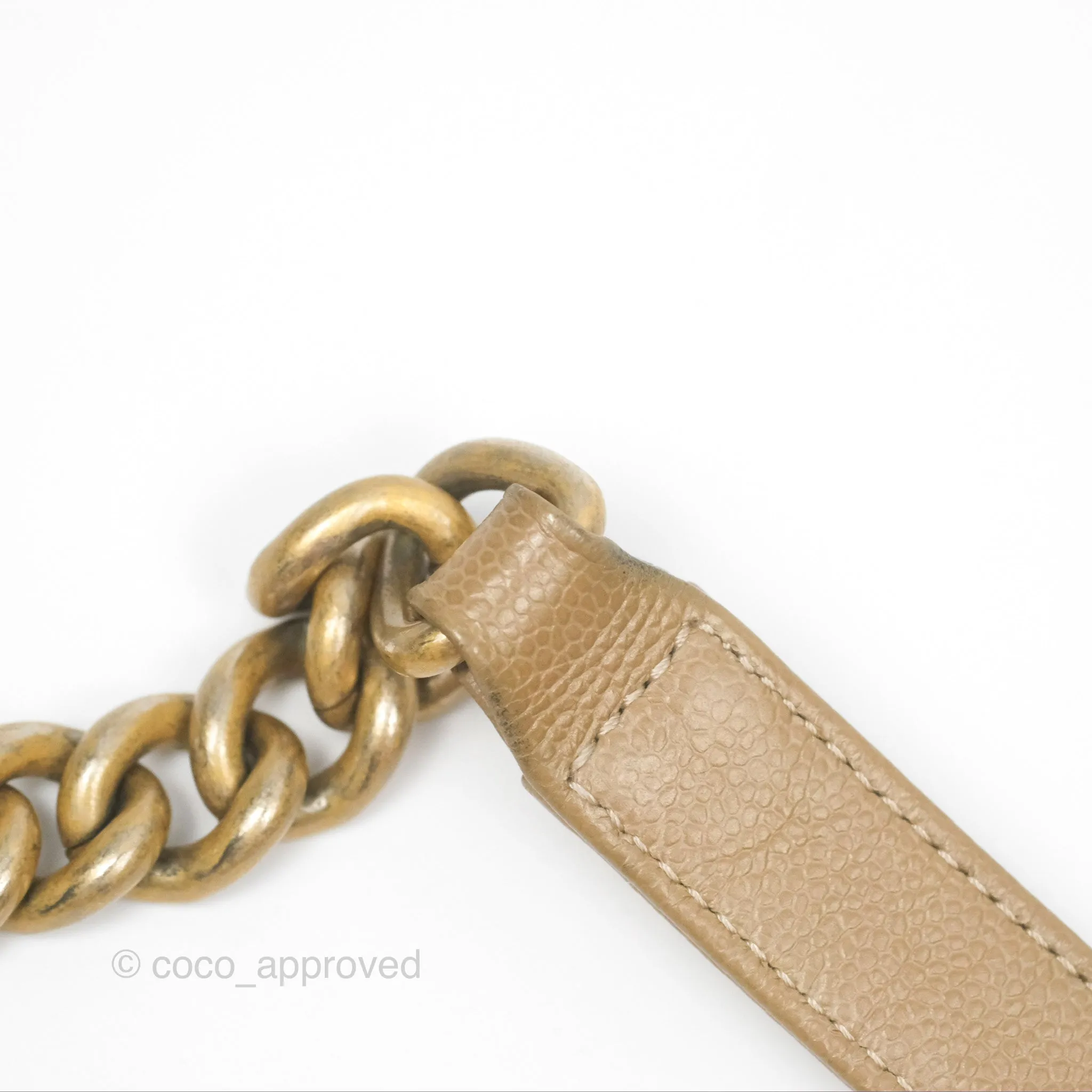 Chanel Medium Boy Chevron Beige Caviar Aged Gold Hardware