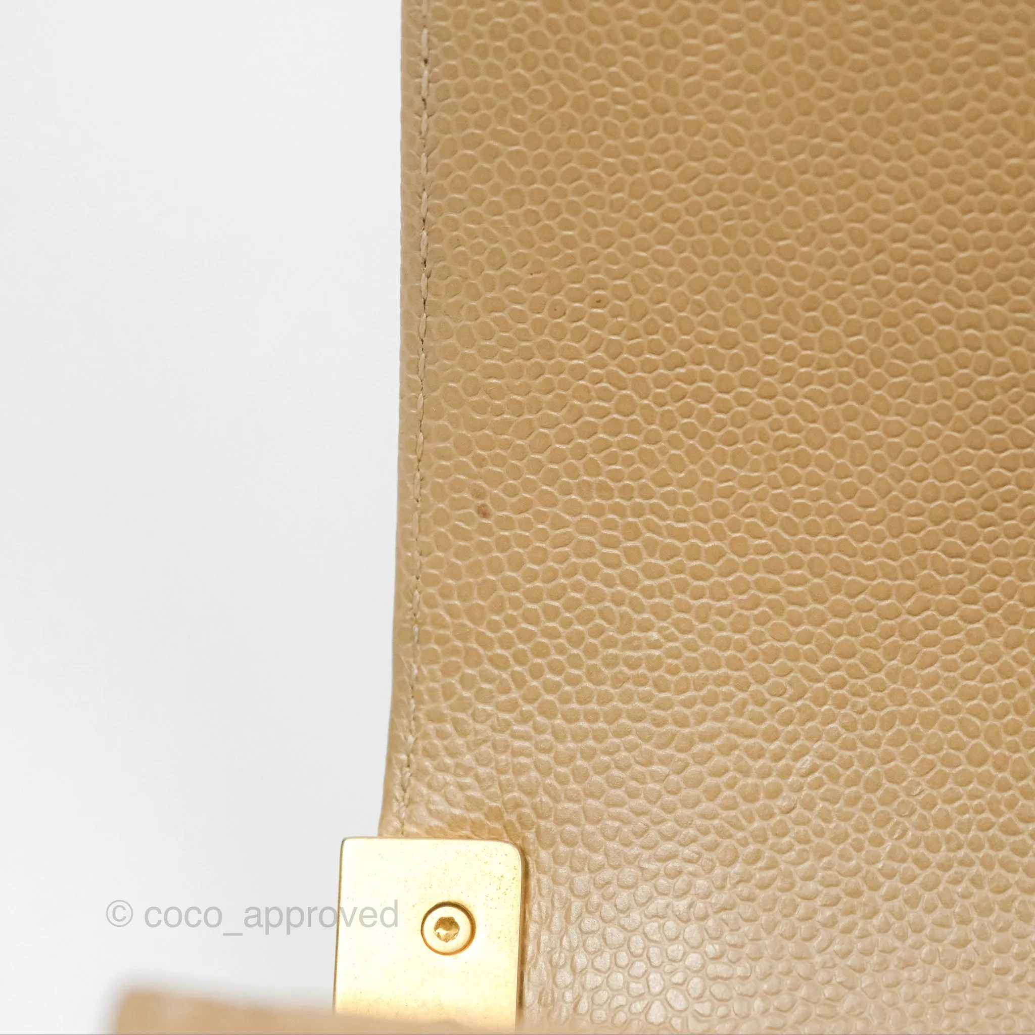 Chanel Medium Boy Chevron Beige Caviar Aged Gold Hardware