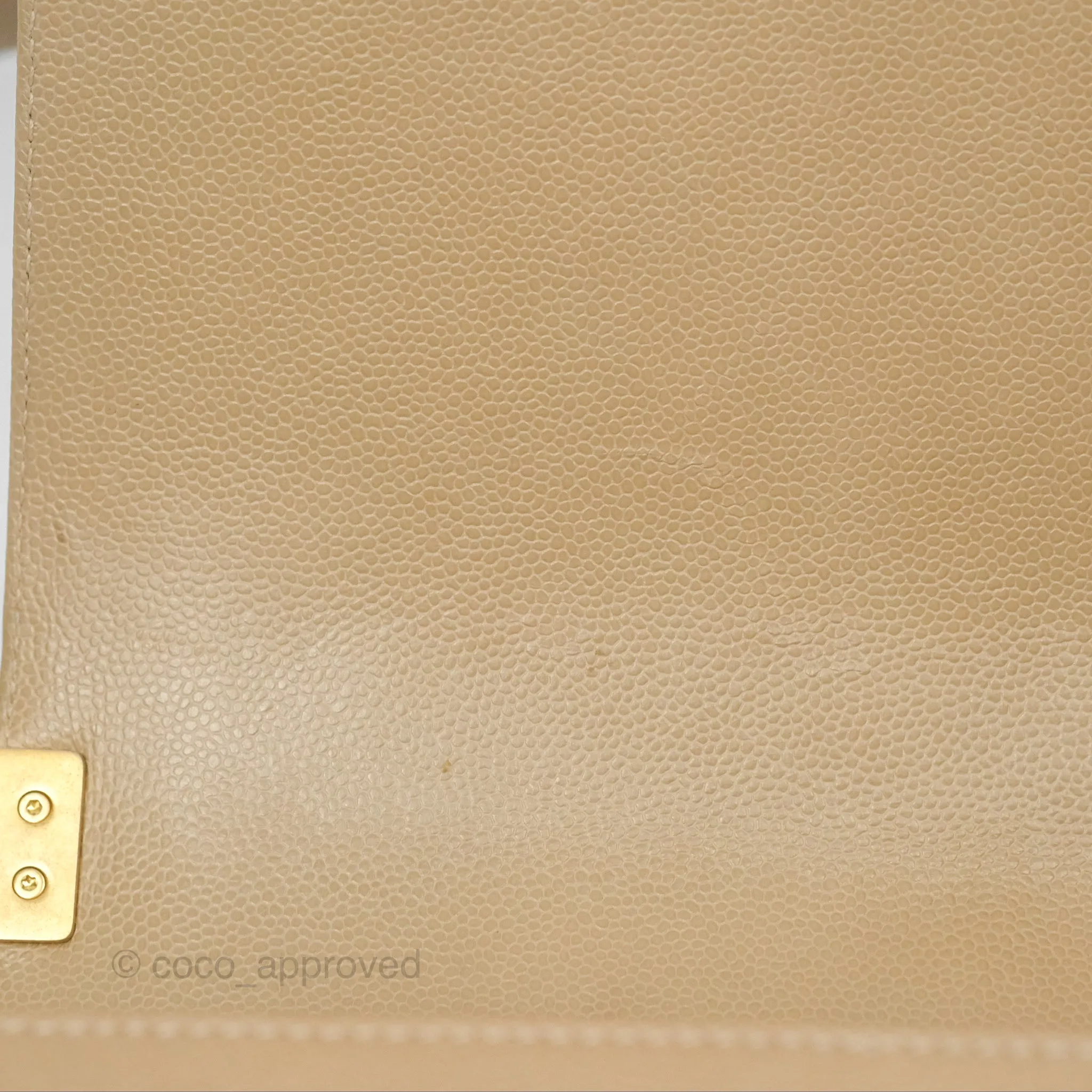 Chanel Medium Boy Chevron Beige Caviar Aged Gold Hardware