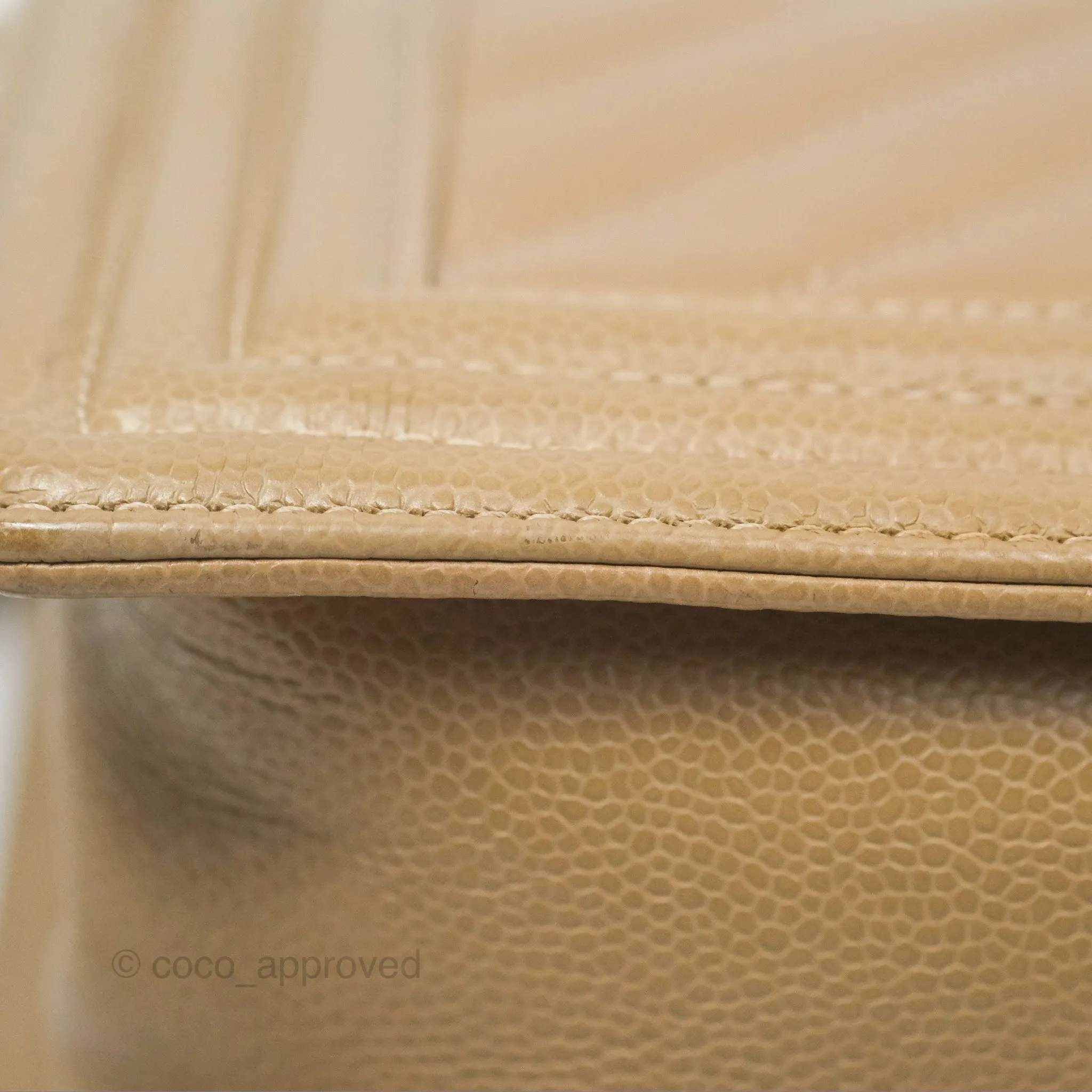 Chanel Medium Boy Chevron Beige Caviar Aged Gold Hardware
