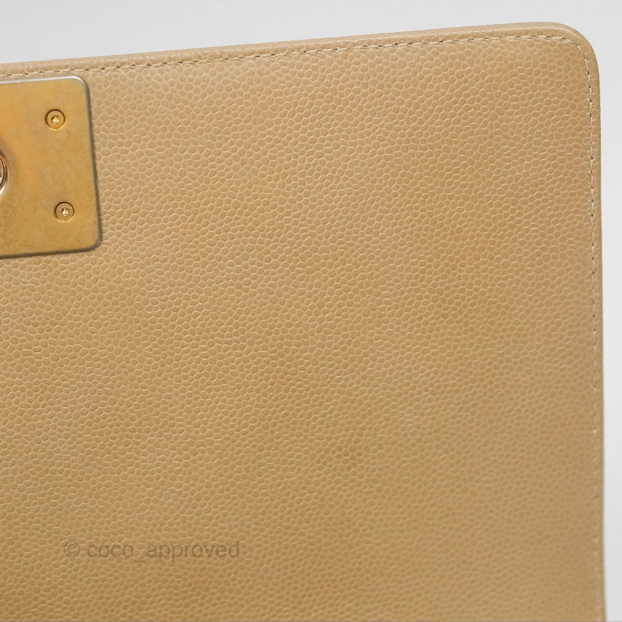Chanel Medium Boy Chevron Beige Caviar Aged Gold Hardware