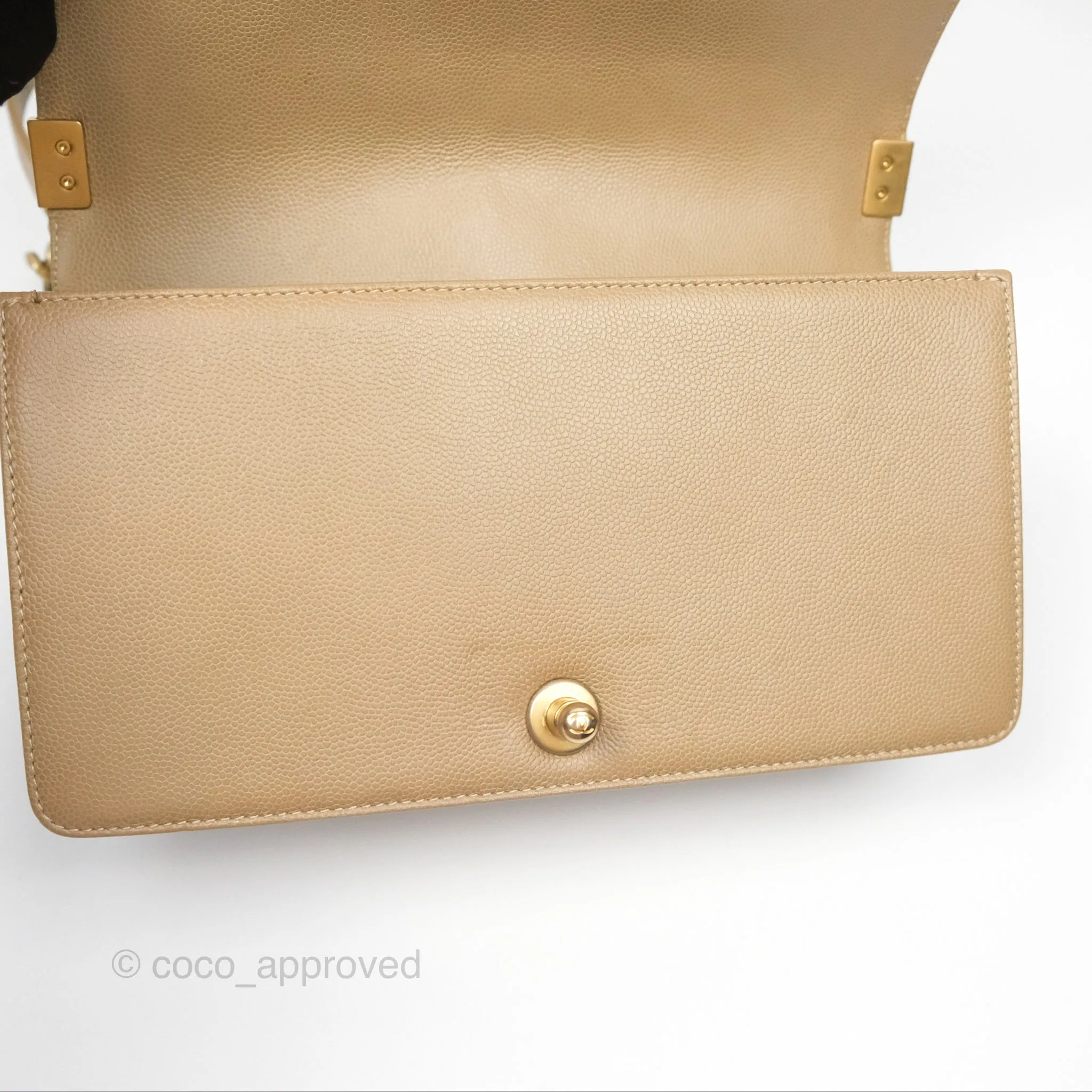 Chanel Medium Boy Chevron Beige Caviar Aged Gold Hardware