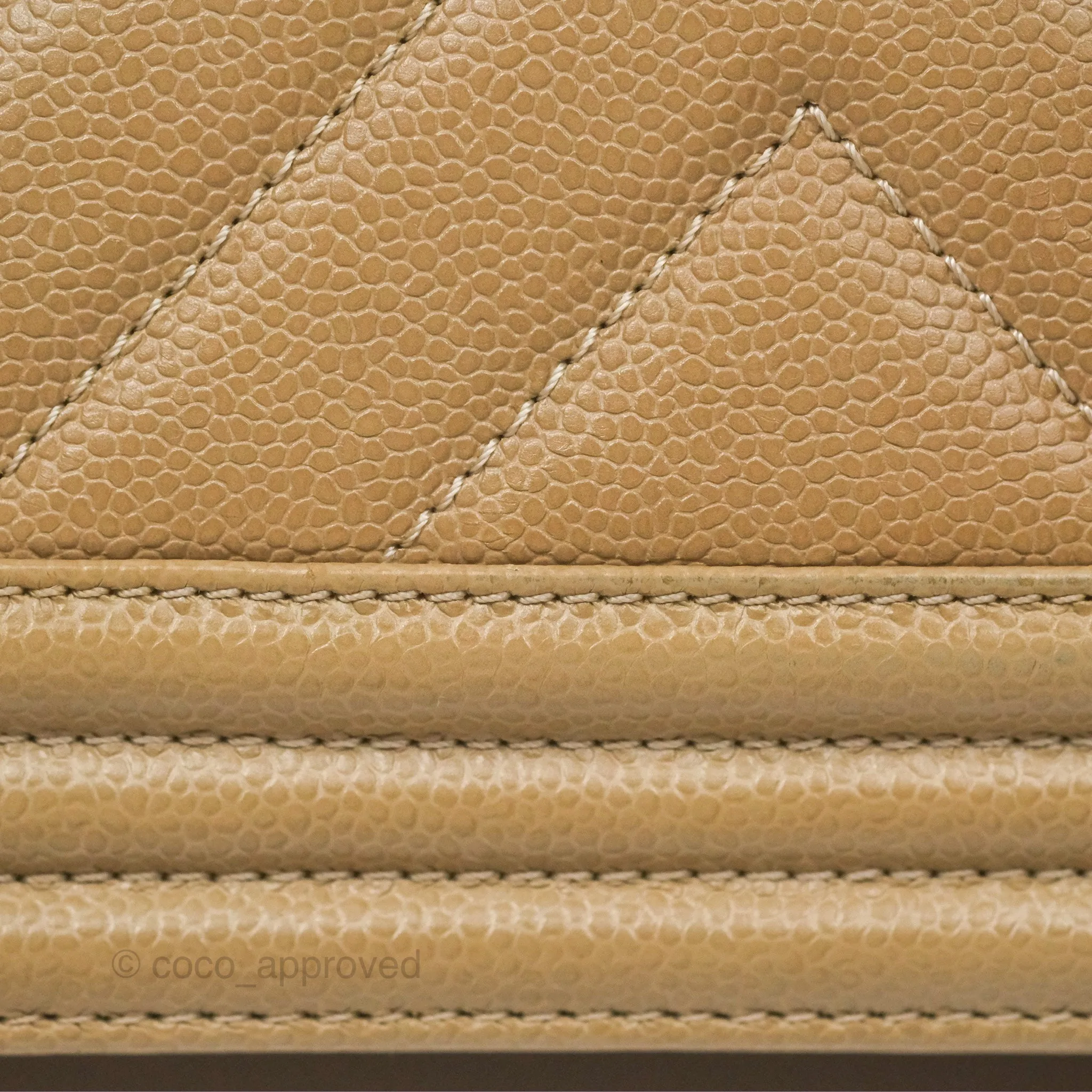 Chanel Medium Boy Chevron Beige Caviar Aged Gold Hardware