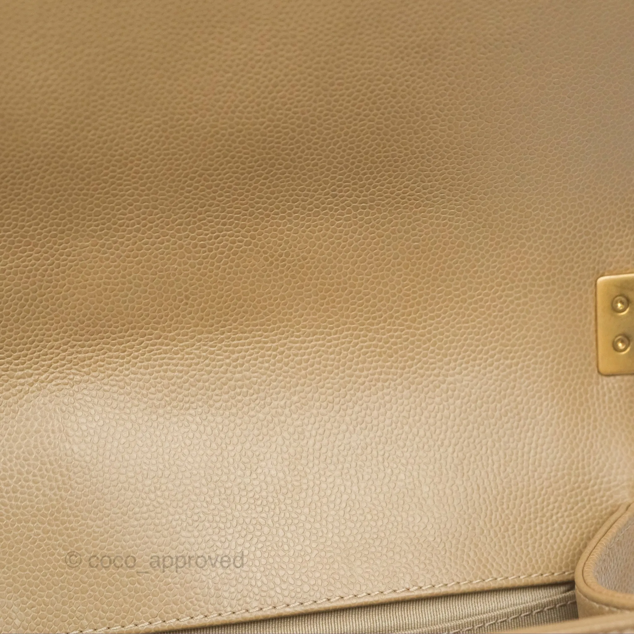 Chanel Medium Boy Chevron Beige Caviar Aged Gold Hardware