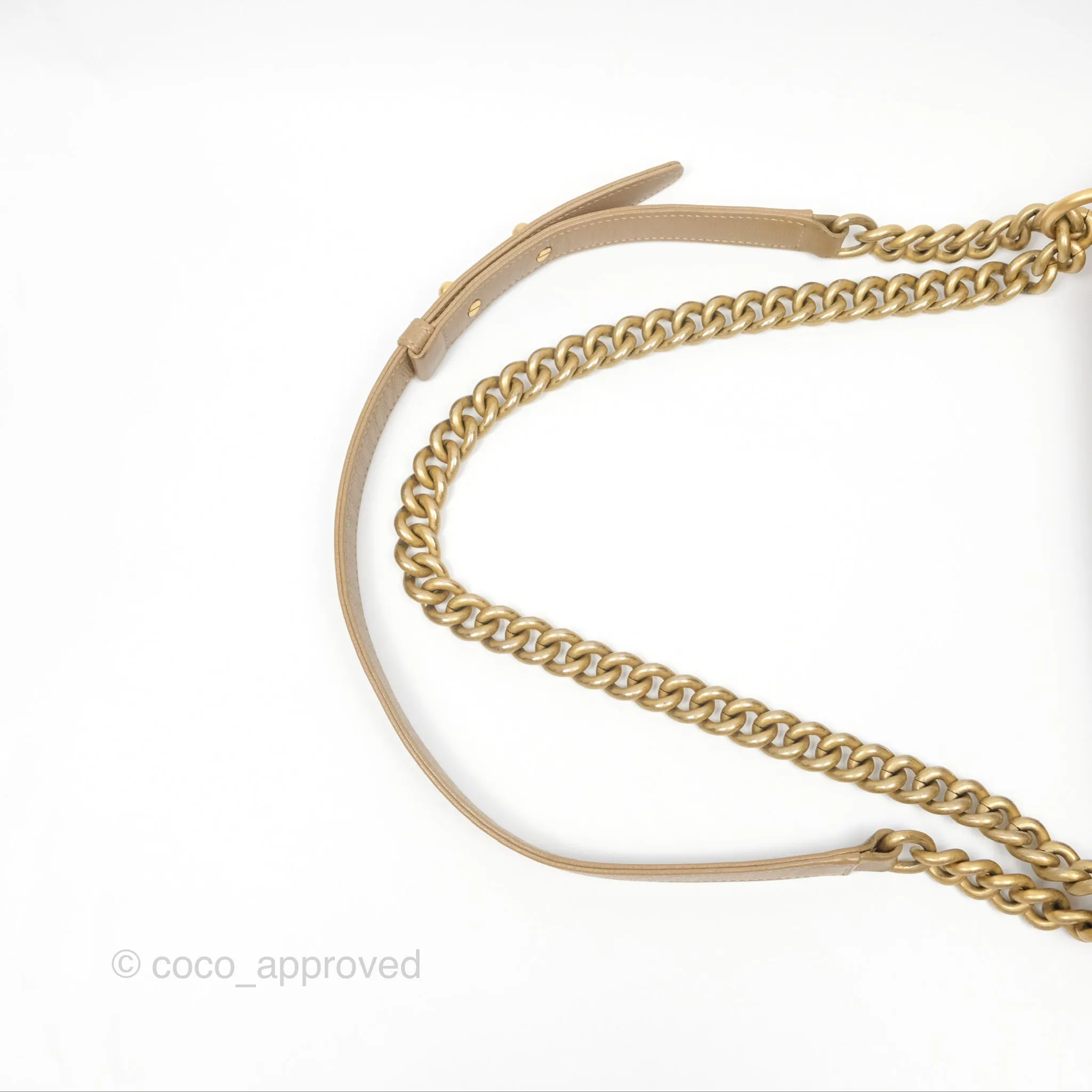 Chanel Medium Boy Chevron Beige Caviar Aged Gold Hardware