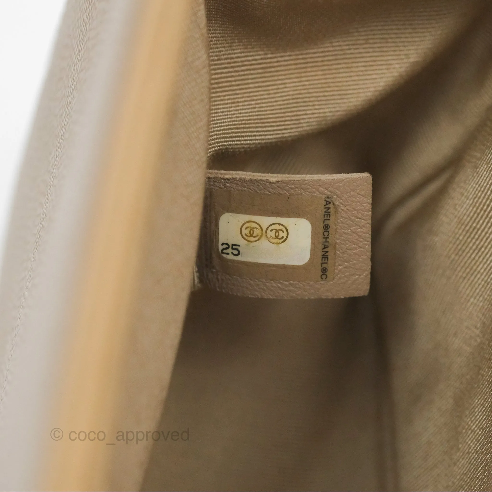 Chanel Medium Boy Chevron Beige Caviar Aged Gold Hardware
