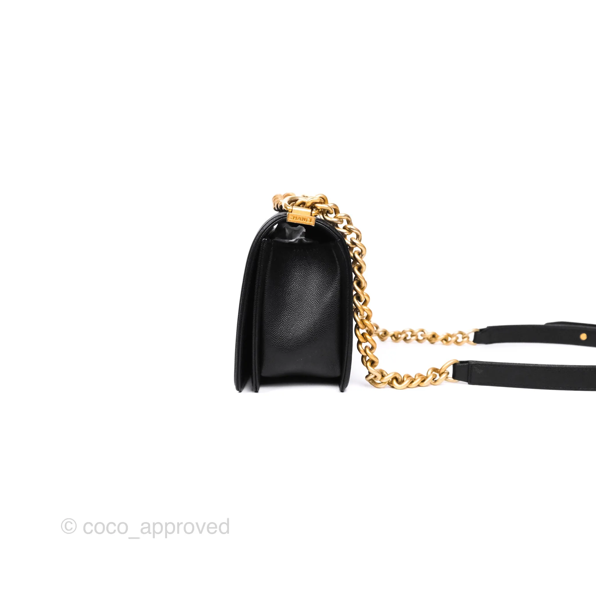 Chanel Medium Boy Quilted Black Caviar Aged Gold Hardware