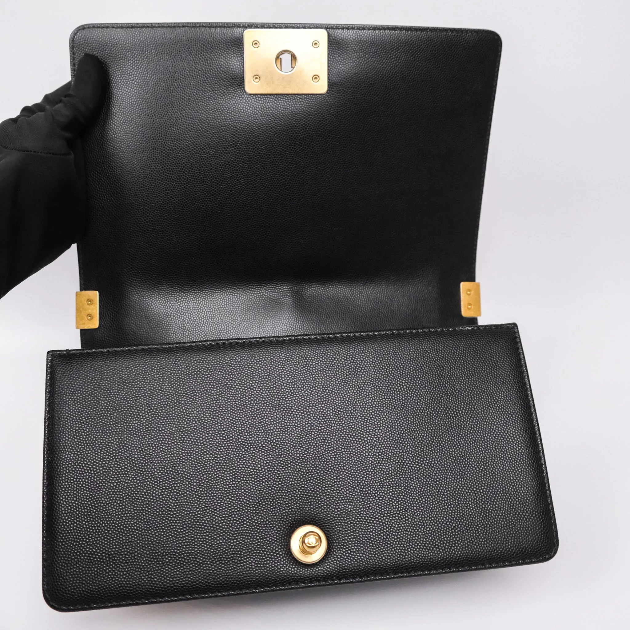 Chanel Medium Boy Quilted Black Caviar Aged Gold Hardware