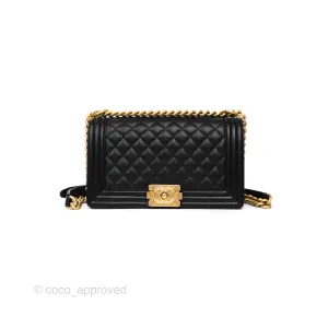Chanel Medium Boy Quilted Black Caviar Aged Gold Hardware