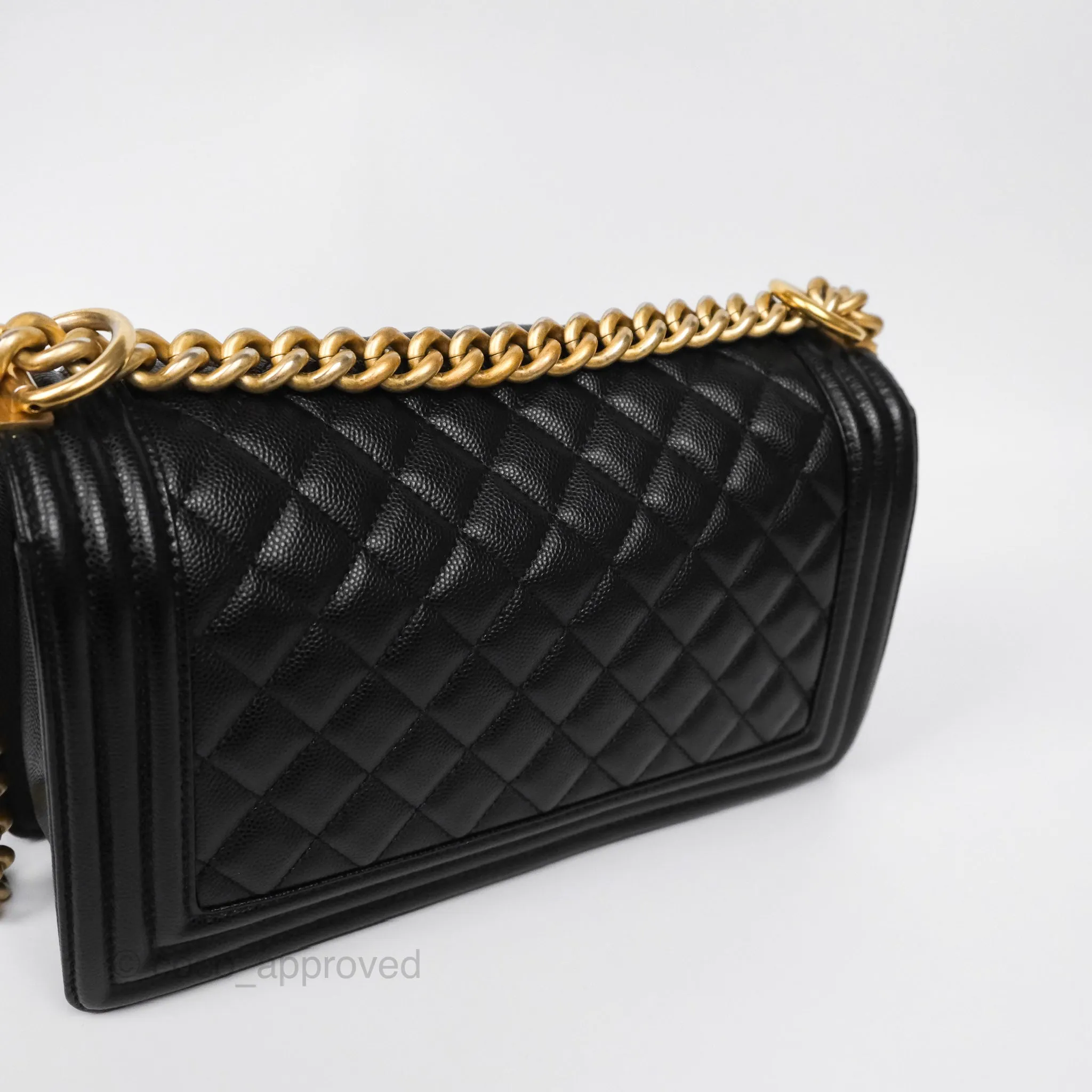 Chanel Medium Boy Quilted Black Caviar Aged Gold Hardware