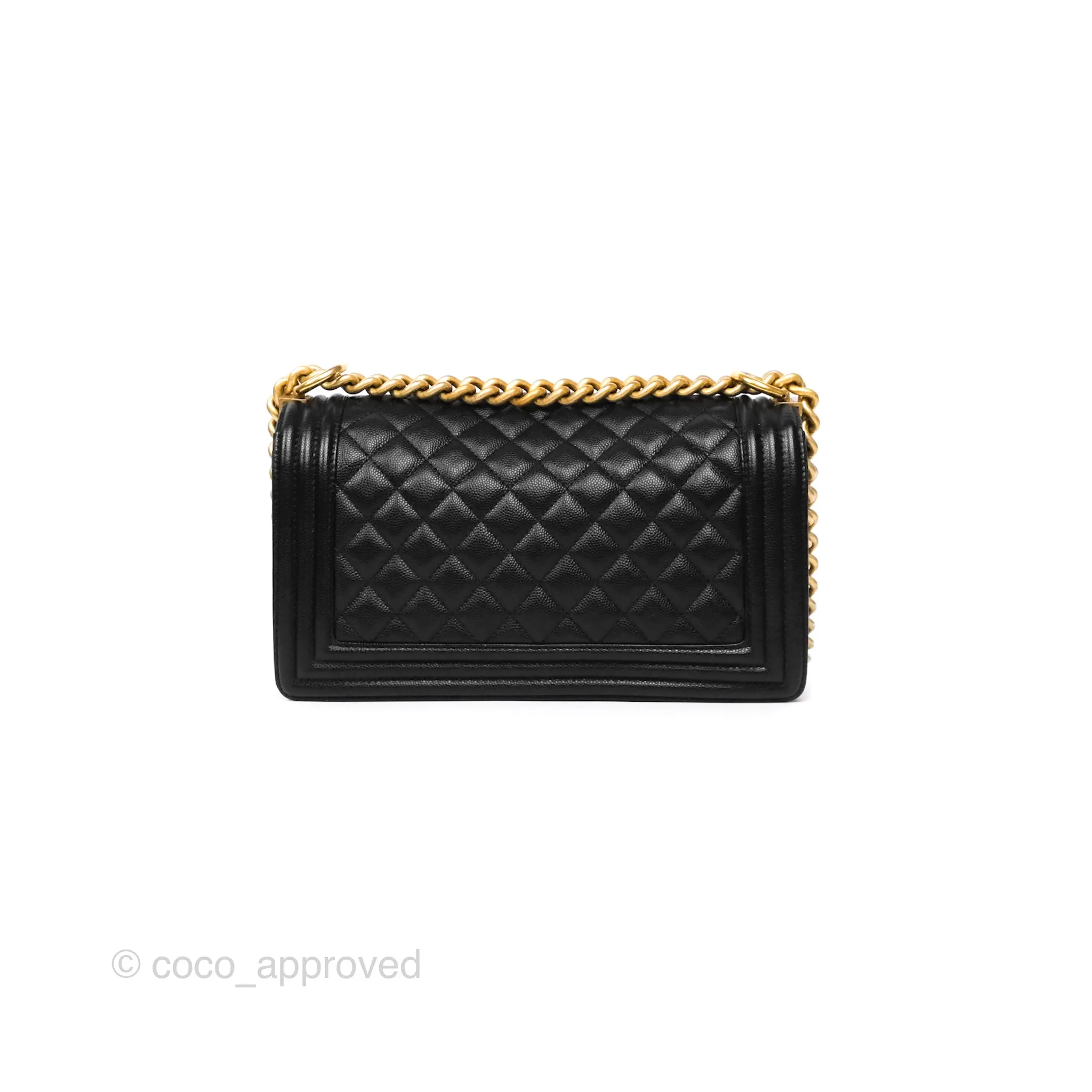 Chanel Medium Boy Quilted Black Caviar Aged Gold Hardware