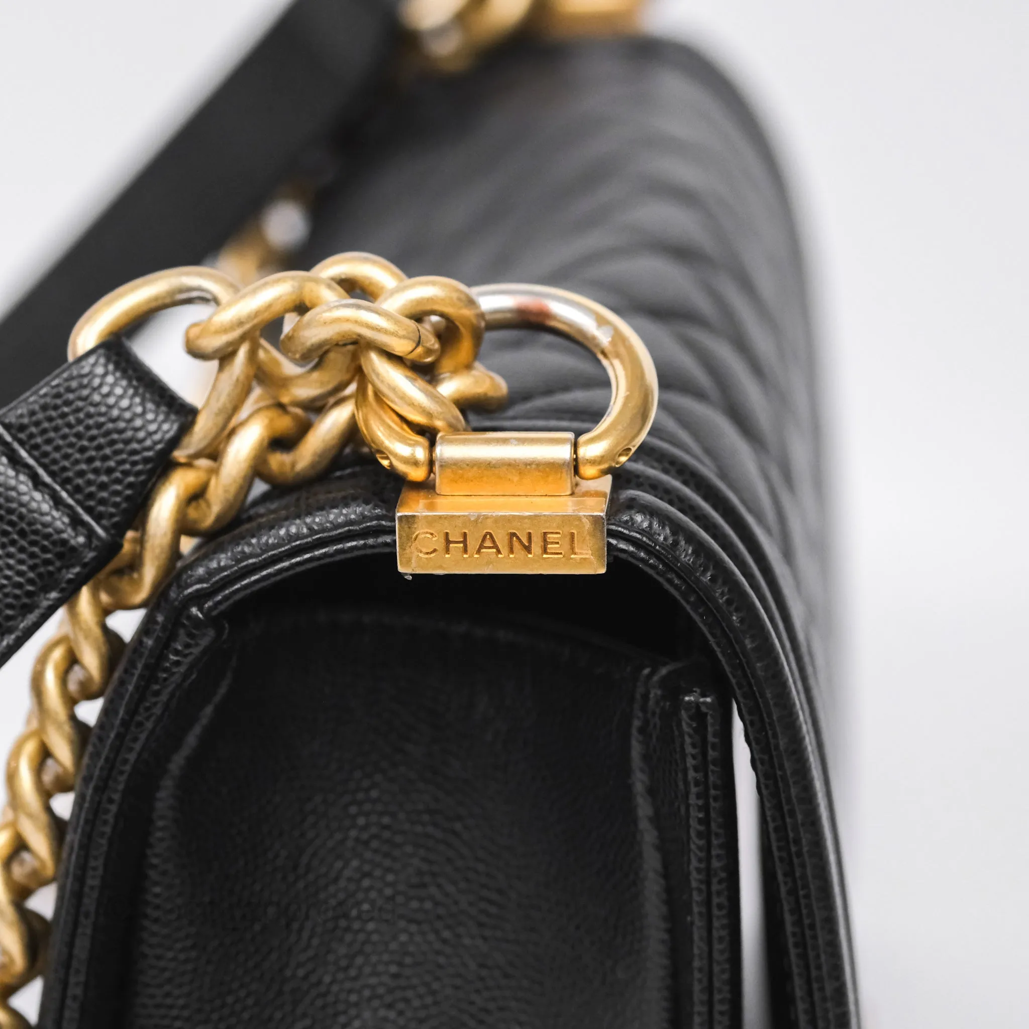 Chanel Medium Boy Quilted Black Caviar Aged Gold Hardware