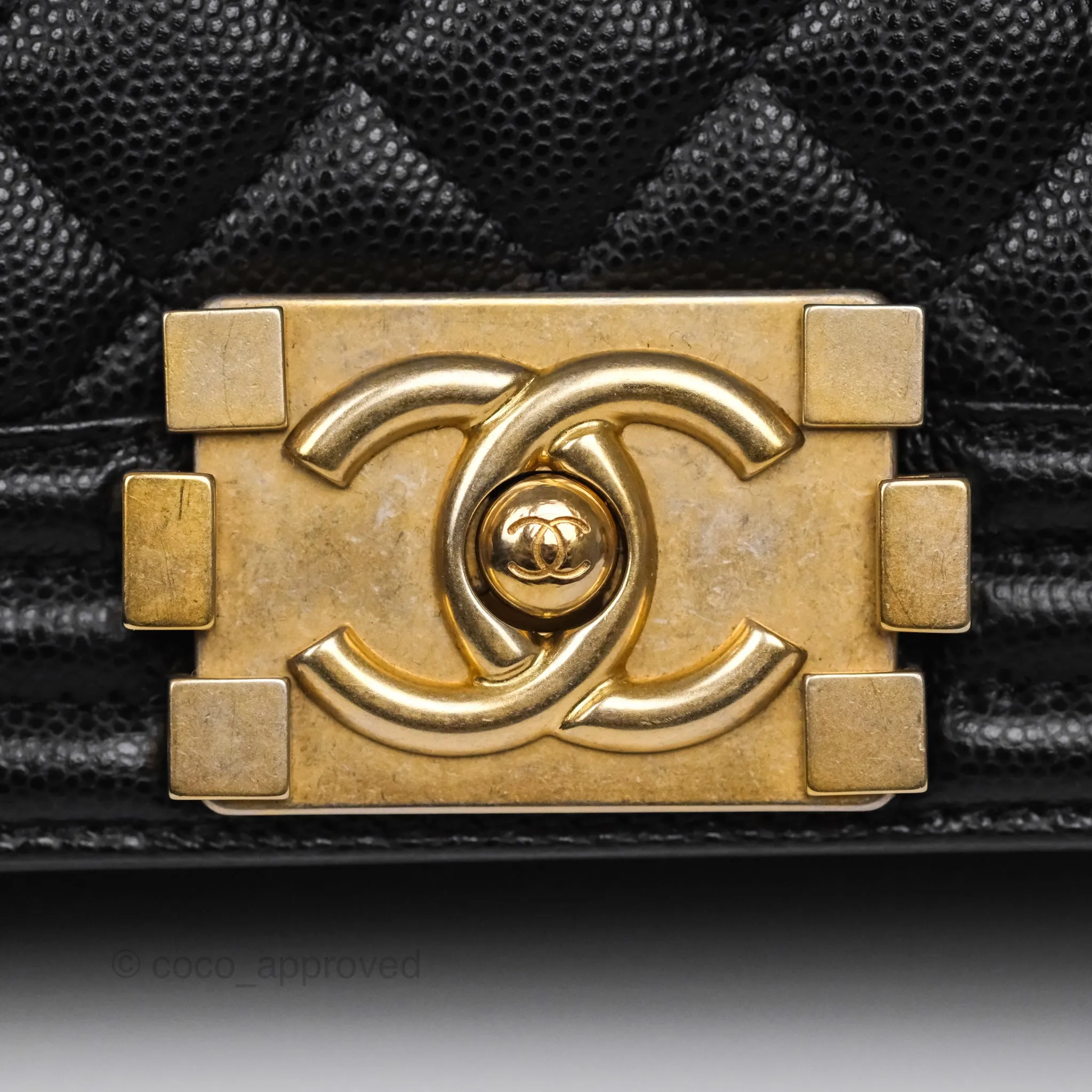 Chanel Medium Boy Quilted Black Caviar Aged Gold Hardware