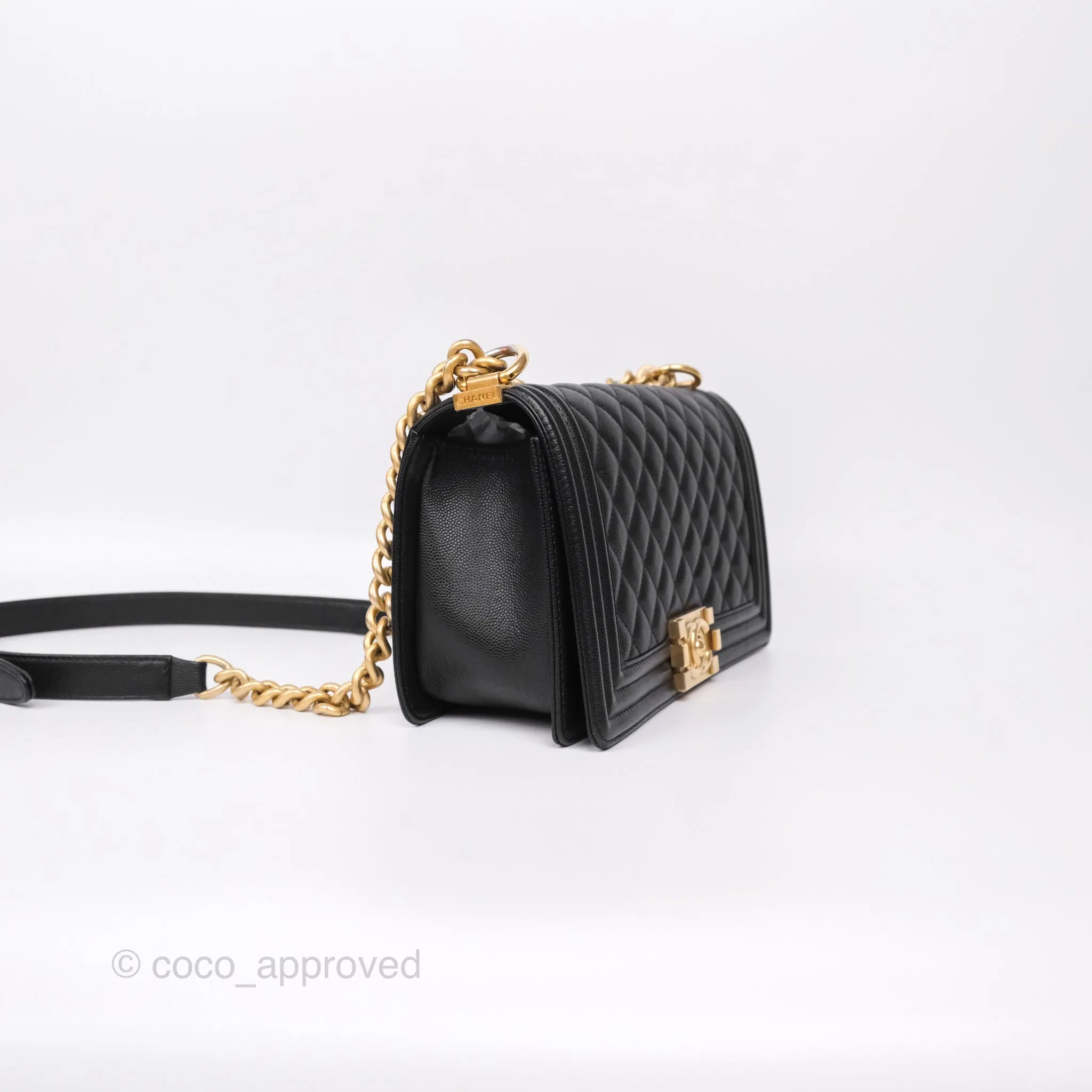 Chanel Medium Boy Quilted Black Caviar Aged Gold Hardware