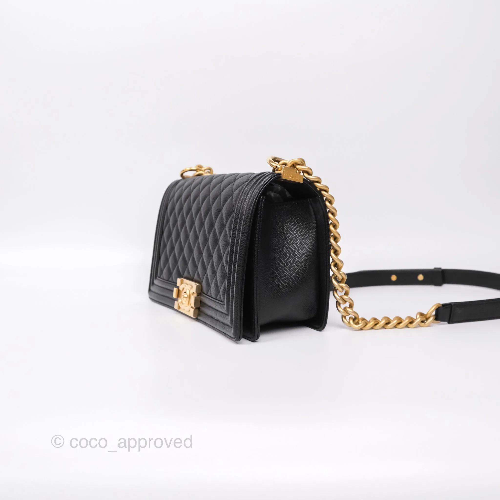 Chanel Medium Boy Quilted Black Caviar Aged Gold Hardware