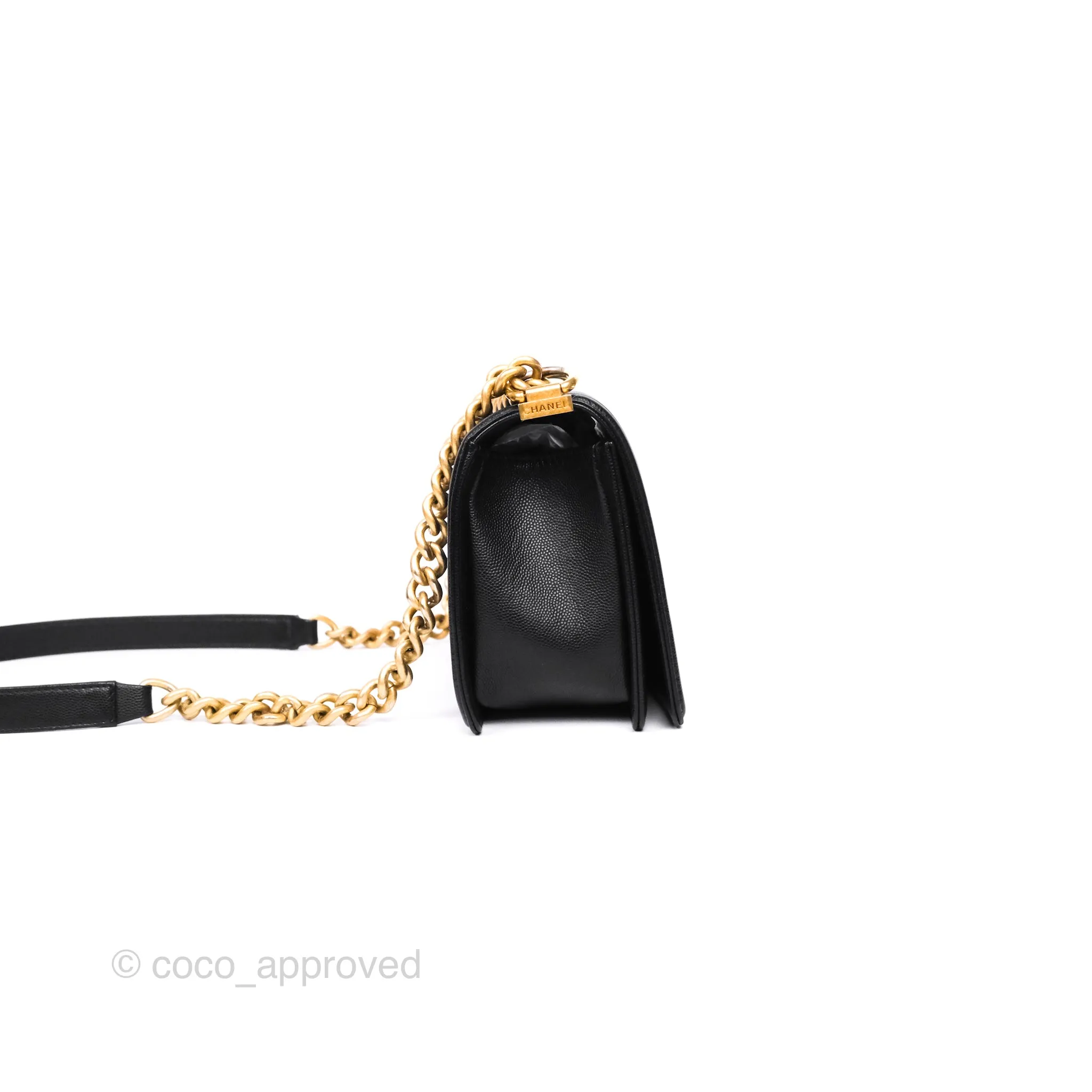 Chanel Medium Boy Quilted Black Caviar Aged Gold Hardware