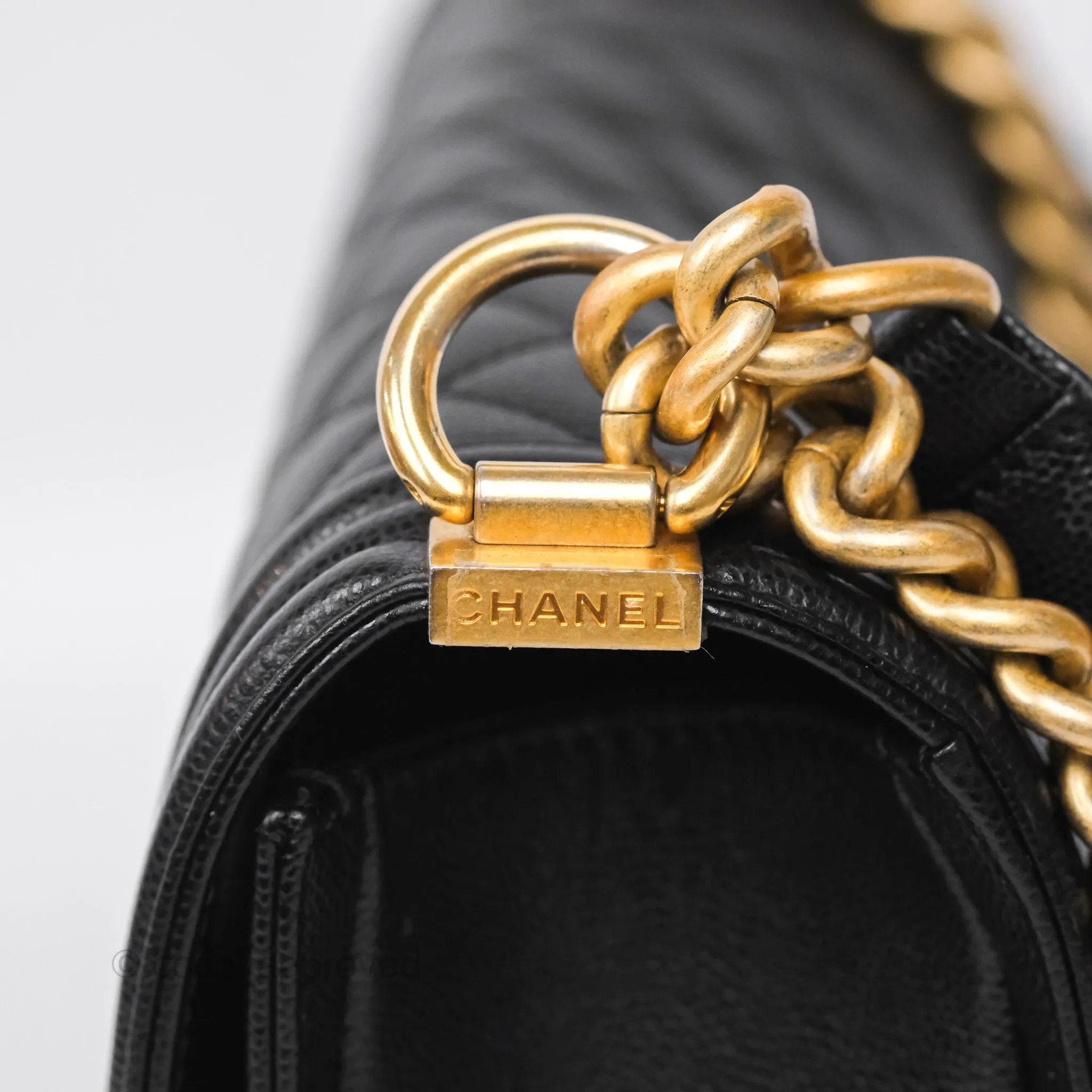 Chanel Medium Boy Quilted Black Caviar Aged Gold Hardware