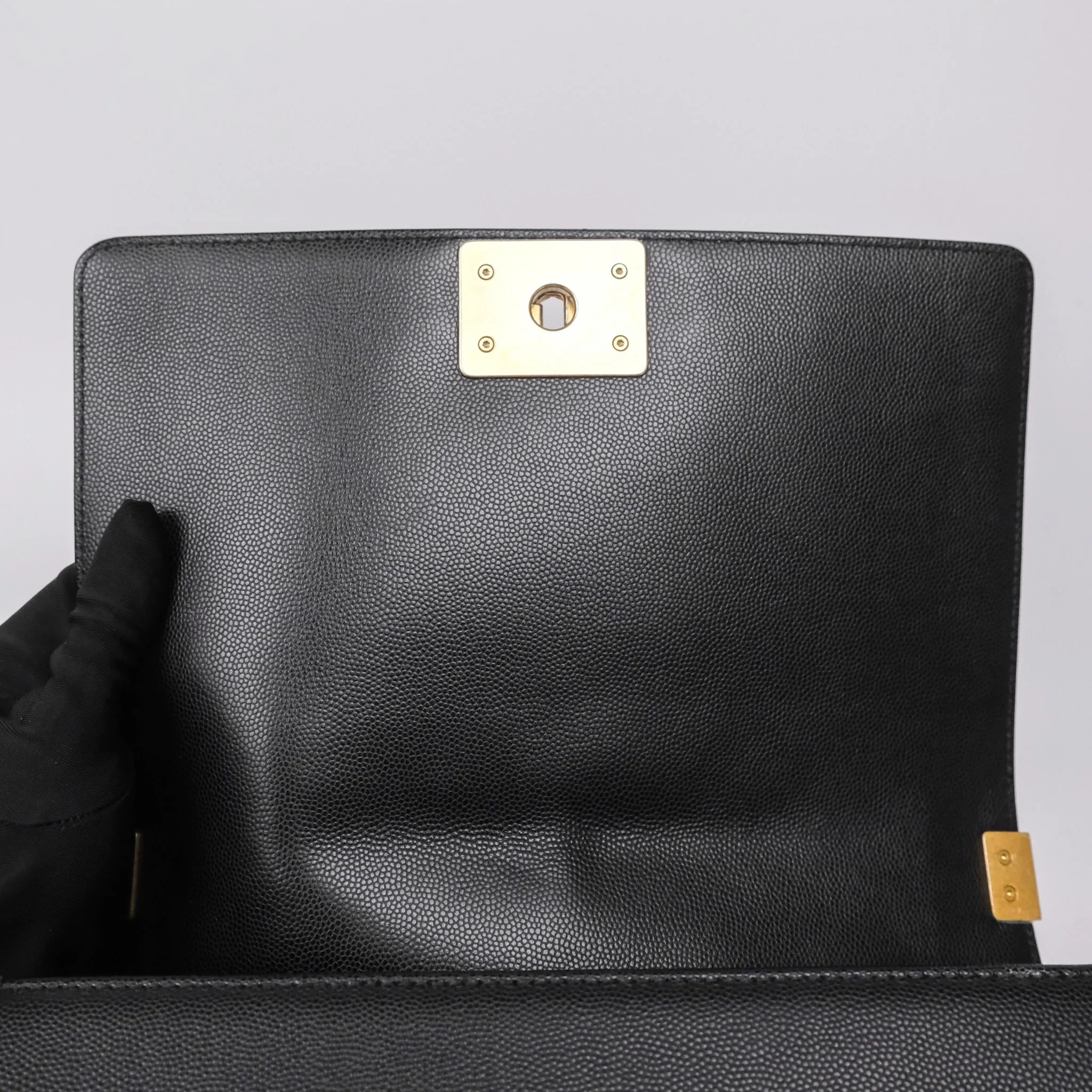 Chanel Medium Boy Quilted Black Caviar Aged Gold Hardware
