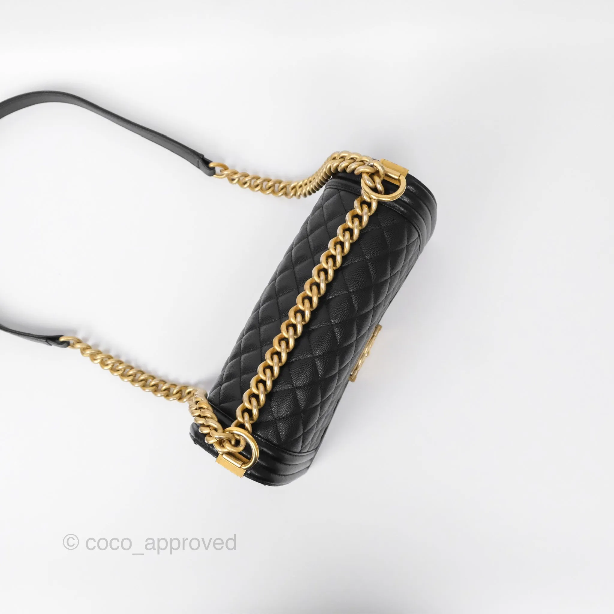 Chanel Medium Boy Quilted Black Caviar Aged Gold Hardware
