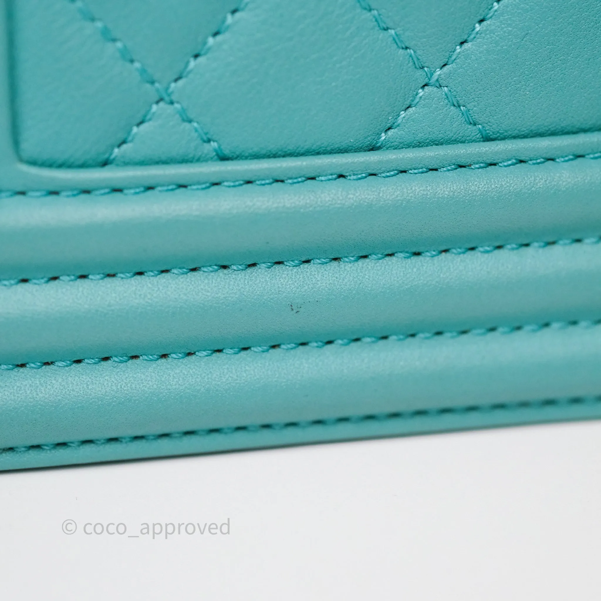 Chanel Medium Boy Quilted Turquoise Calfskin Aged Gold Hardware