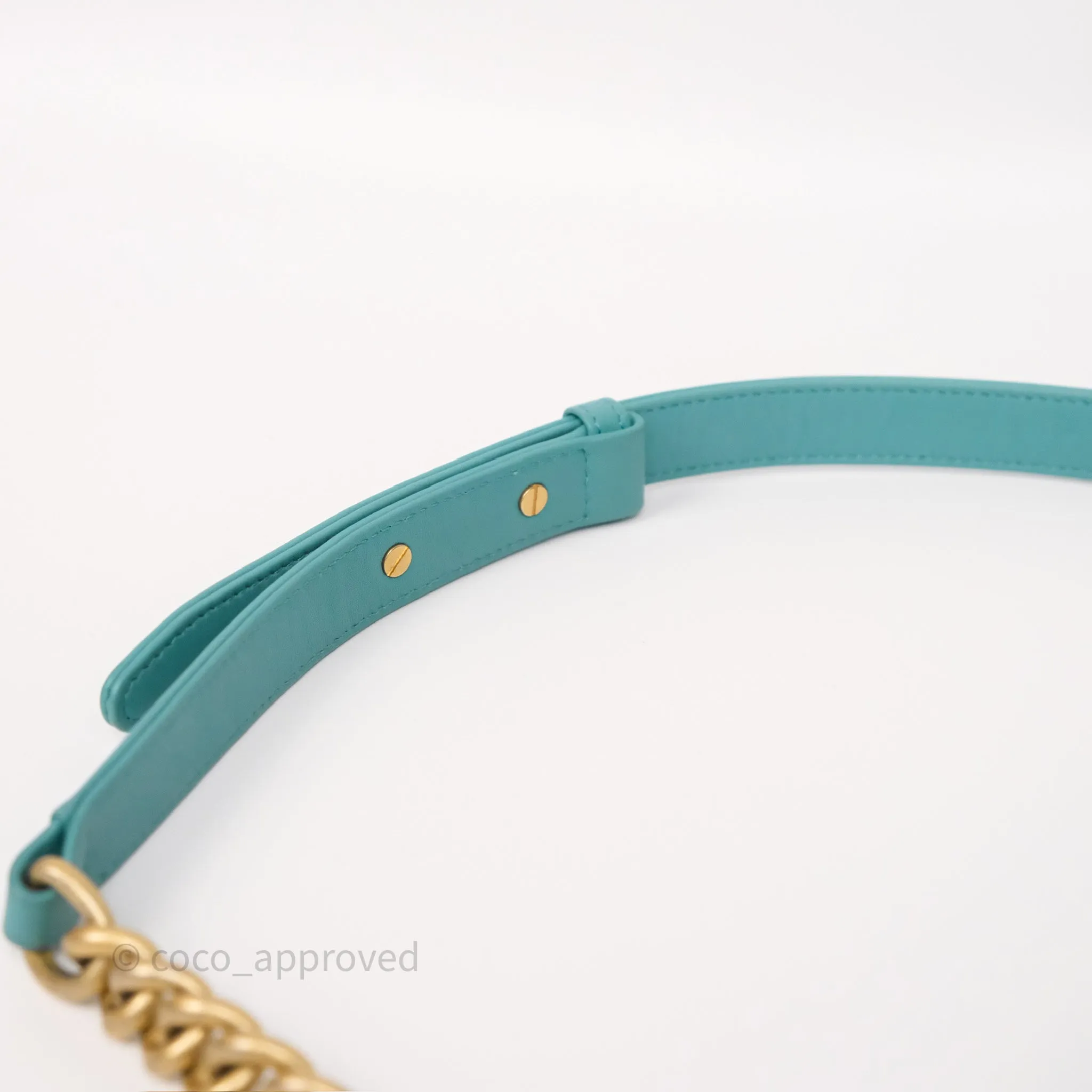 Chanel Medium Boy Quilted Turquoise Calfskin Aged Gold Hardware