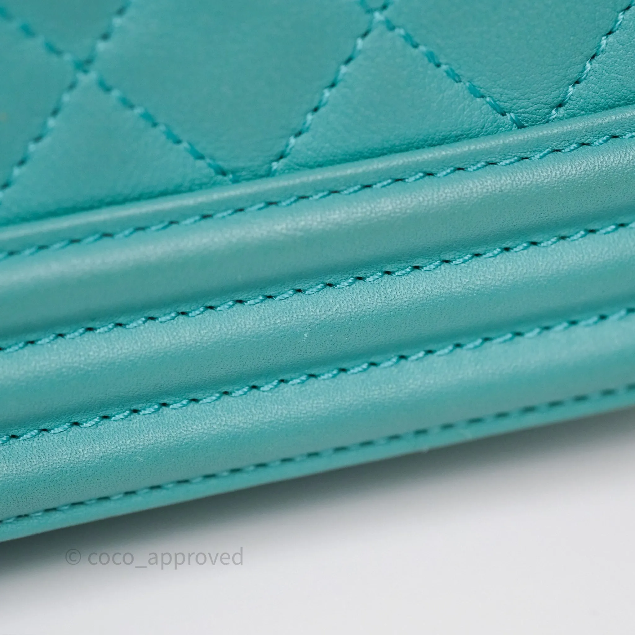Chanel Medium Boy Quilted Turquoise Calfskin Aged Gold Hardware