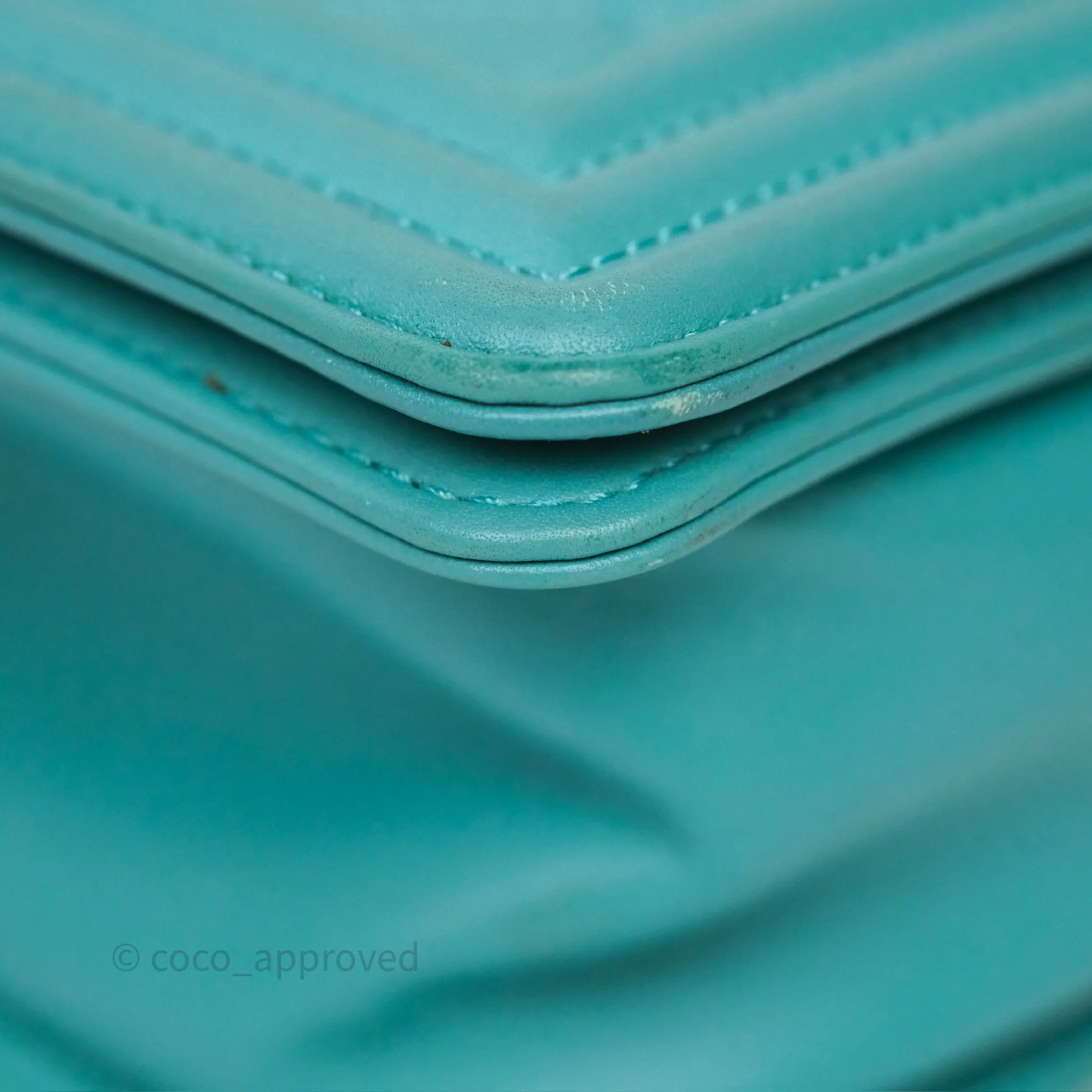 Chanel Medium Boy Quilted Turquoise Calfskin Aged Gold Hardware