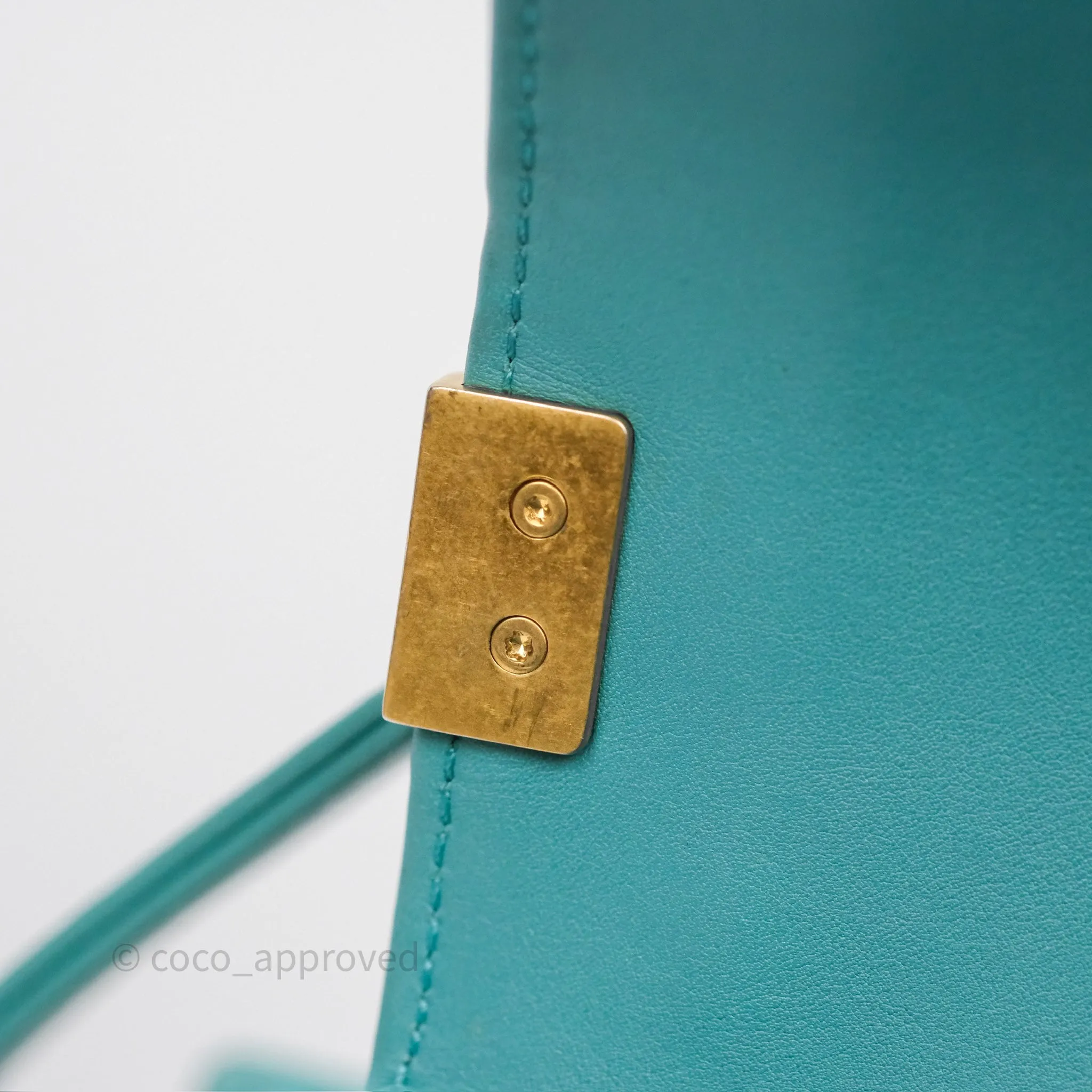 Chanel Medium Boy Quilted Turquoise Calfskin Aged Gold Hardware