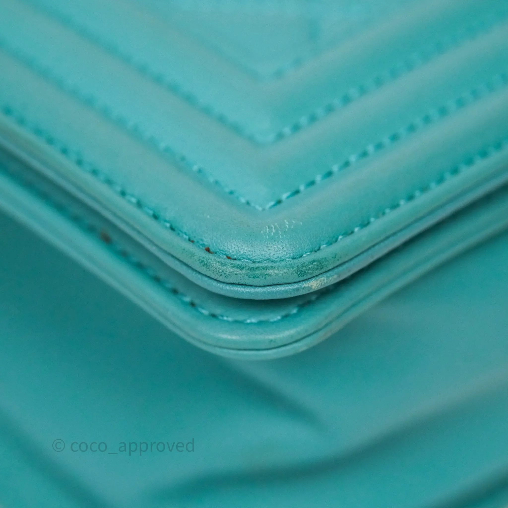 Chanel Medium Boy Quilted Turquoise Calfskin Aged Gold Hardware