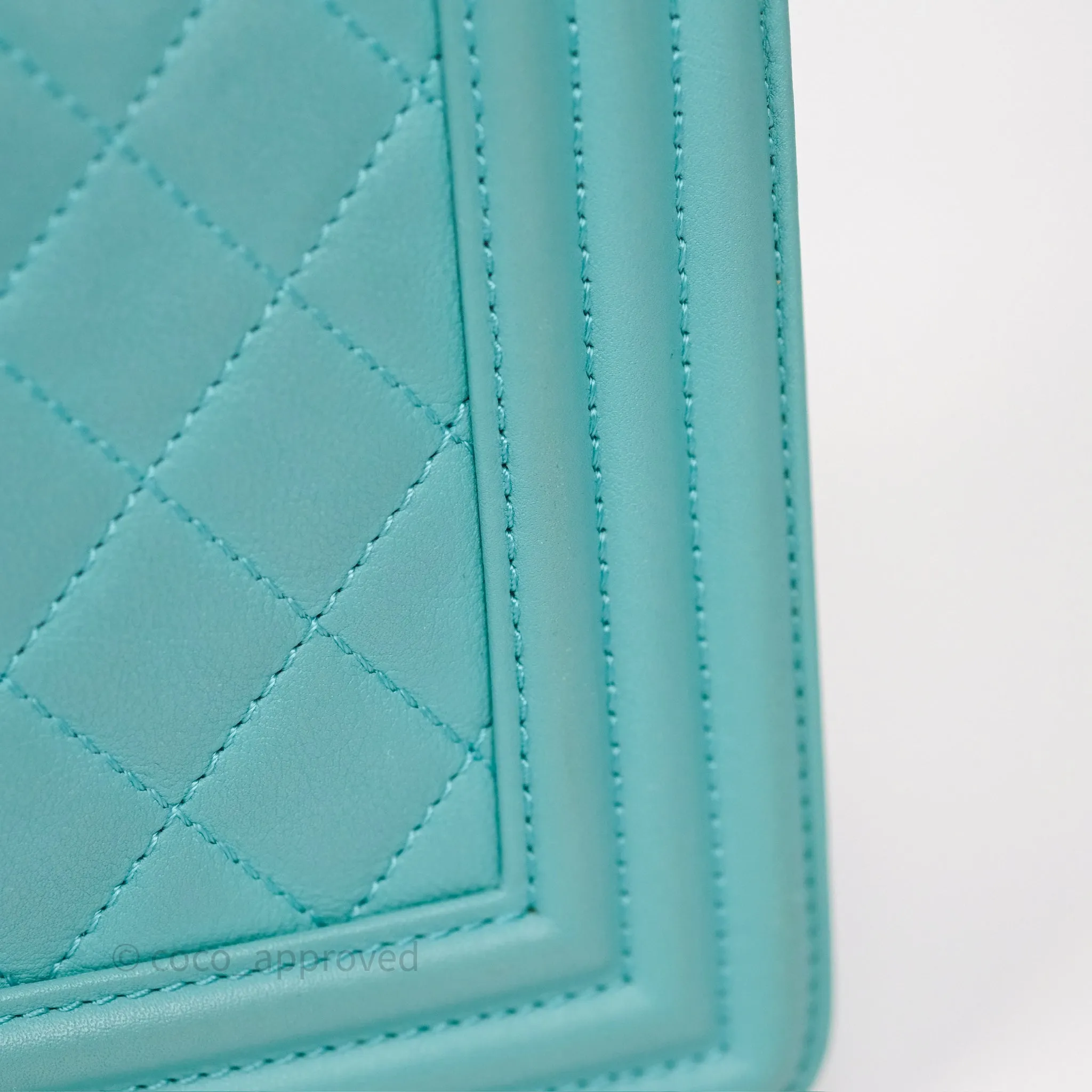 Chanel Medium Boy Quilted Turquoise Calfskin Aged Gold Hardware