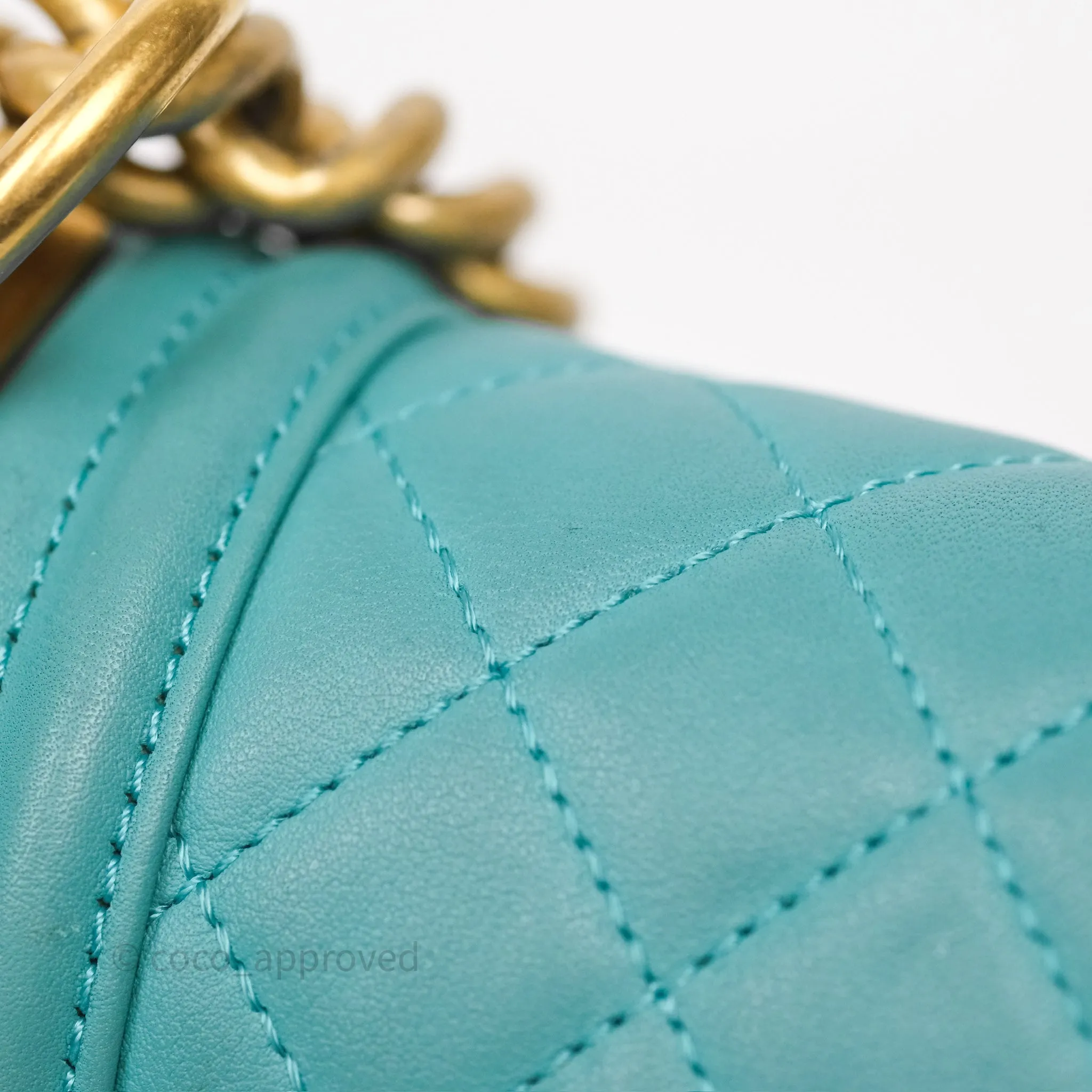 Chanel Medium Boy Quilted Turquoise Calfskin Aged Gold Hardware